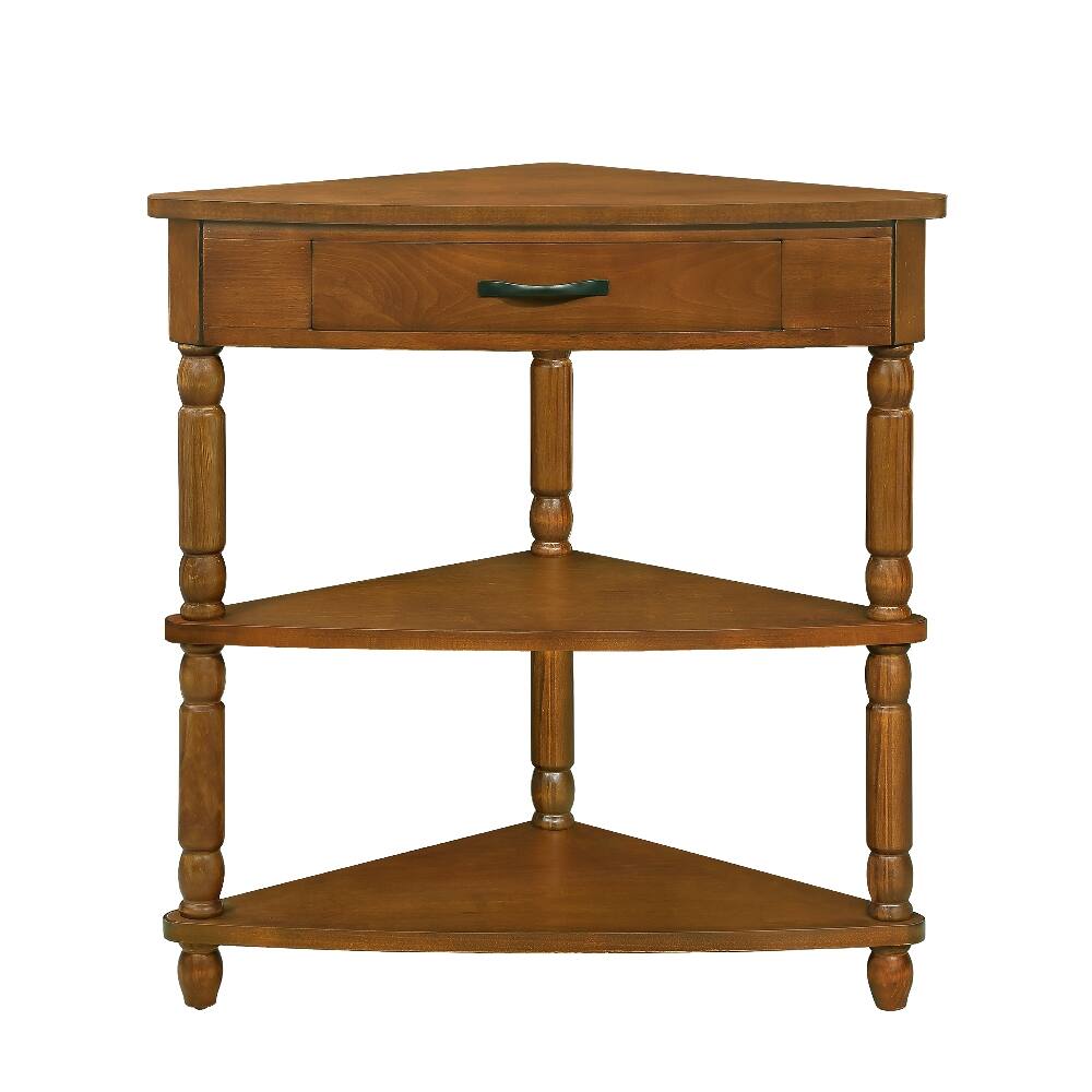 Back. Loheer - Loheer Triangle Corner Table Wood Corner Side Table for Small Spaces 3 Tier End Table with Solid Wood Legs Brown - Brown.
