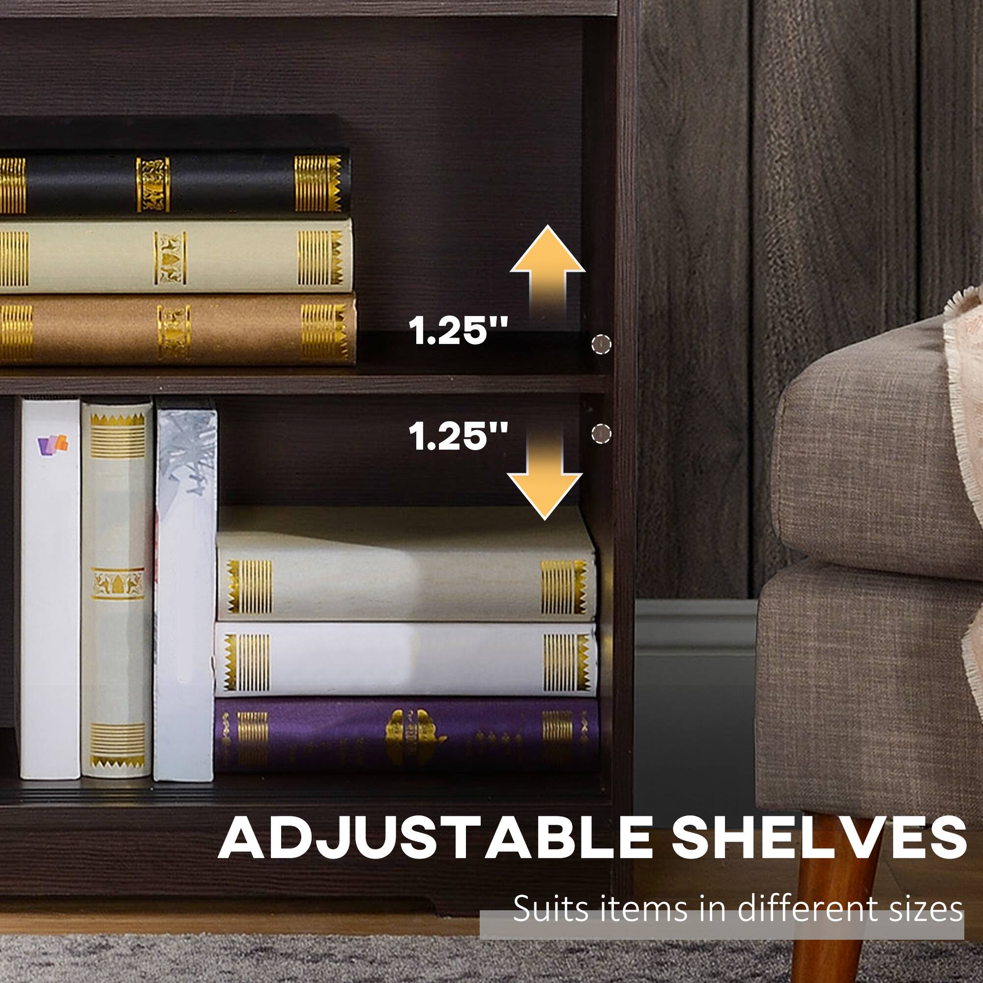 1.25"  
1.25"  
ADJUSTABLE SHELVES  
Suits items in different sizes