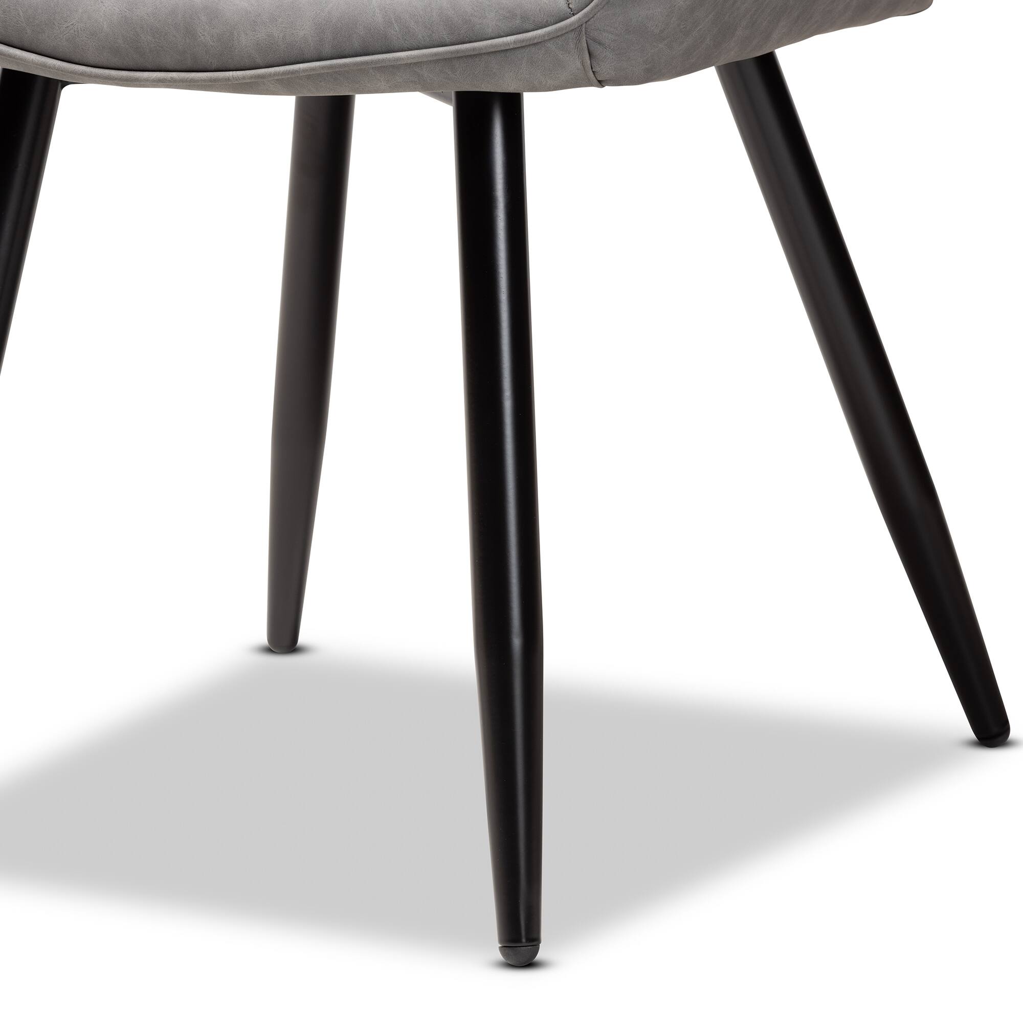 Back. Baxton Studio - Astrid Mid-Century Contemporary Faux Leather Upholstered and Metal 4-Piece Dining Chair Set - Grey/Black.