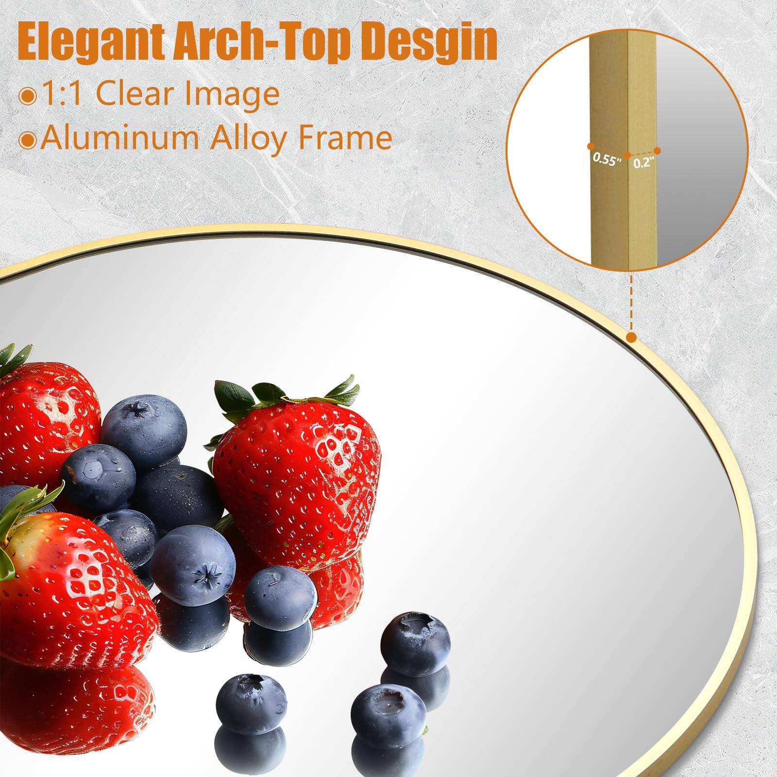 Elegant Arch-Top Design  
1:1 Clear Image  
Aluminum Alloy Frame  

0.55"  
0.2"