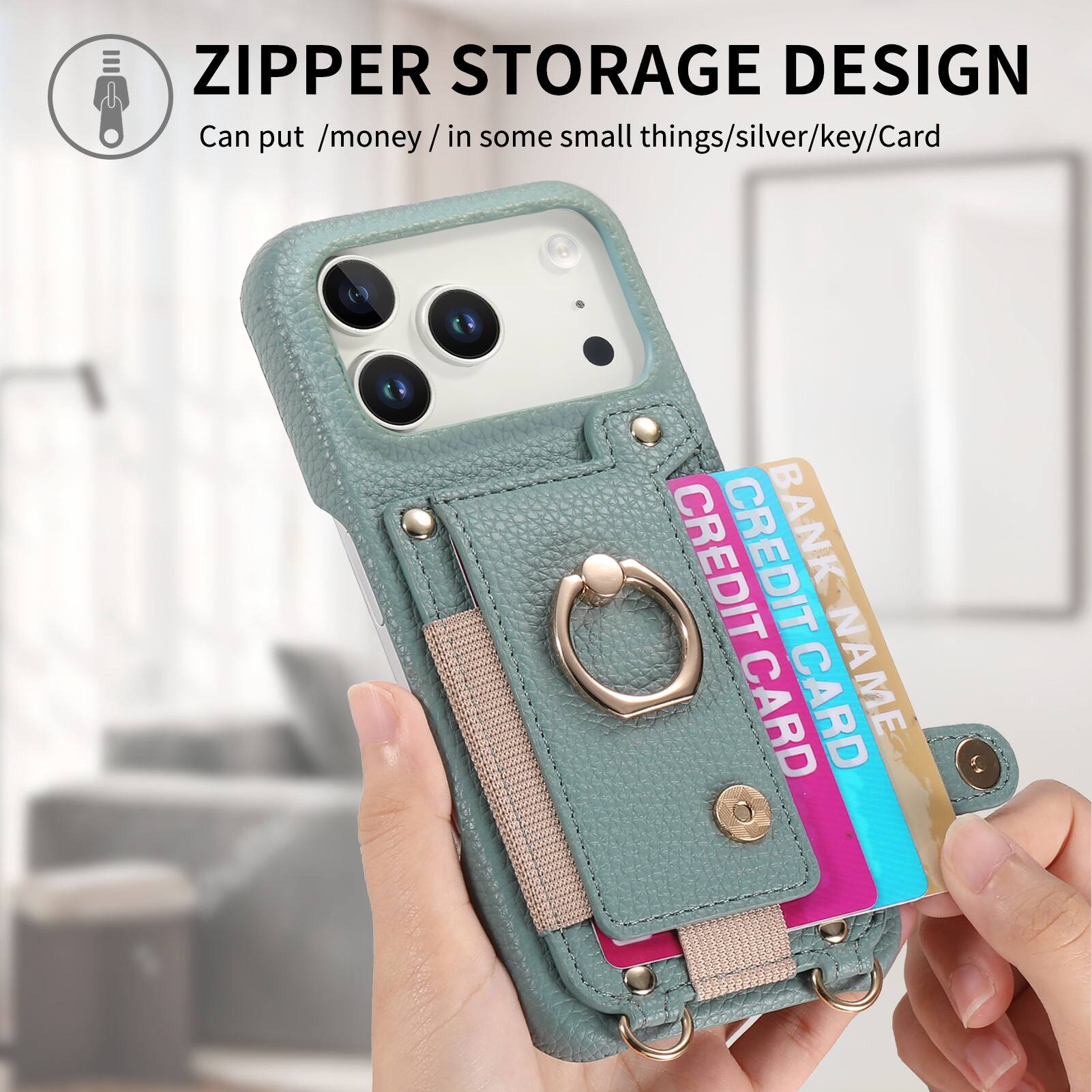 ZIPPER STORAGE DESIGN  
Can put /money/ in some small things/silver/key/Card  
CREDIT CARD  
BANK CARD  
NAME