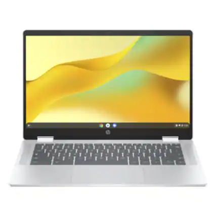 Front. HP - Chromebook x360 14b-cd0007ca 14" Intel Processor N100 0.8 GHz up to 3.4 GHz 4GB RAM 128GB UFS ChromeOS - Silver.