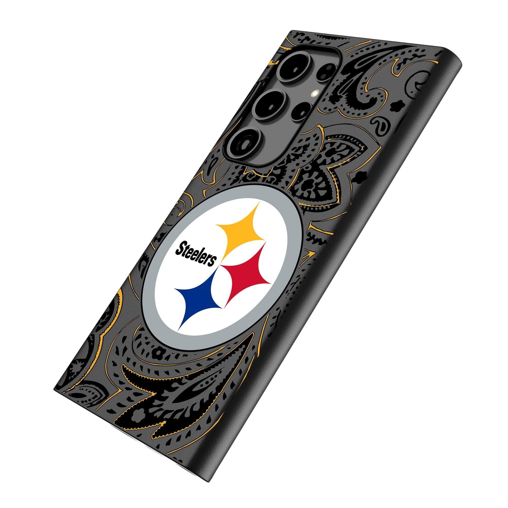 Alt View 1. Keyscaper - Pittsburgh Steelers Paisley Galaxy Magnetic Bump Case - S24 - Black.