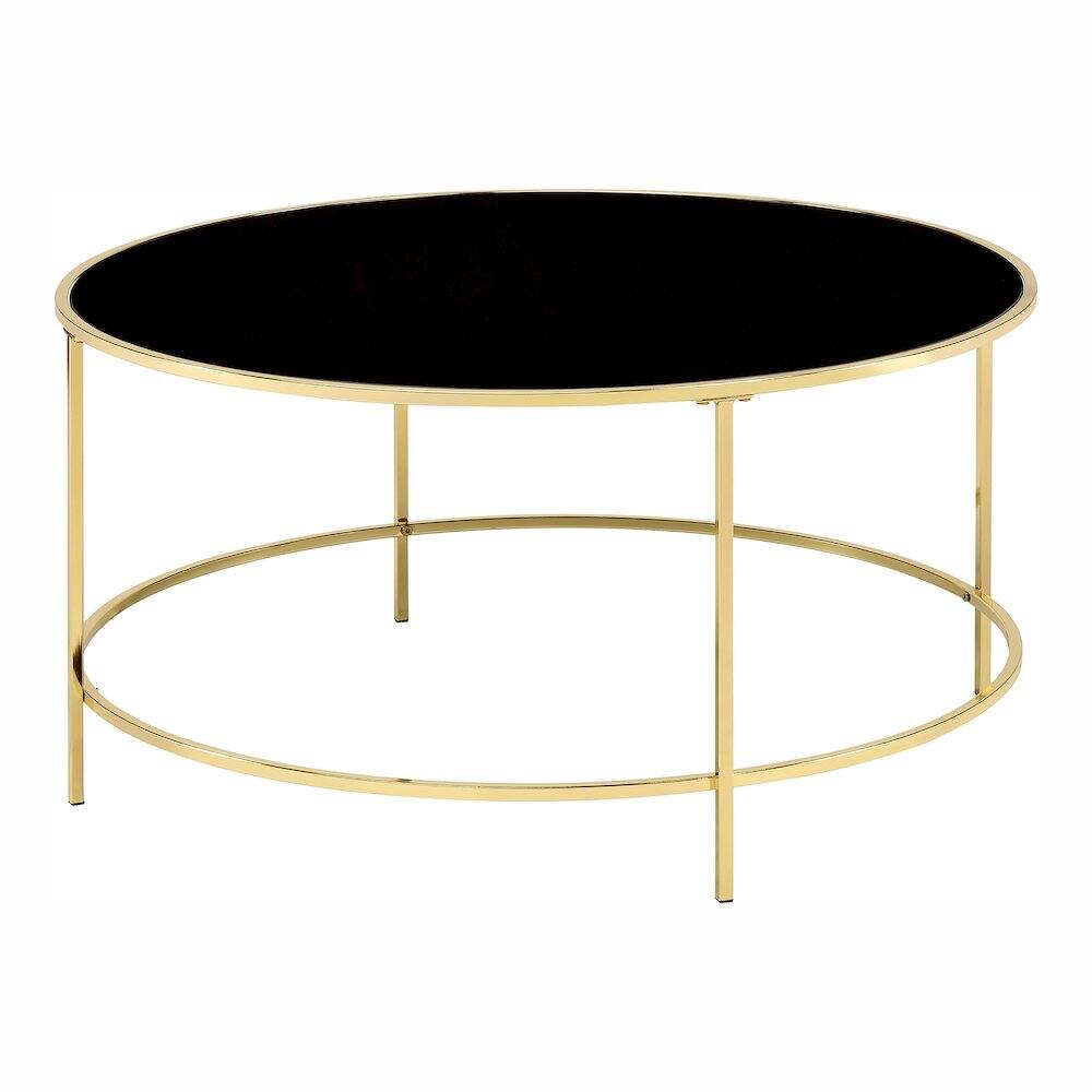 Alt View 1. Furniture of America - Rockbel Contemporary Glass Top Round Coffee Table - Gold.