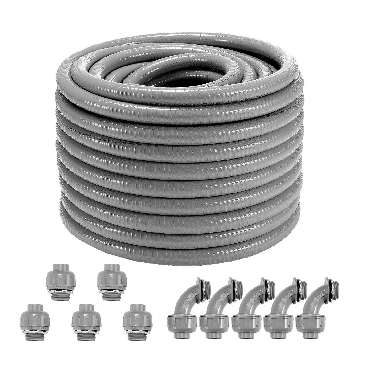 Alt View 5. VEVOR - 3/4-Inch Flexible Electrical Conduit, 100 ft, PVC Liquid-Tight Conduit Non-Metallic with 5 Straight - Gray.