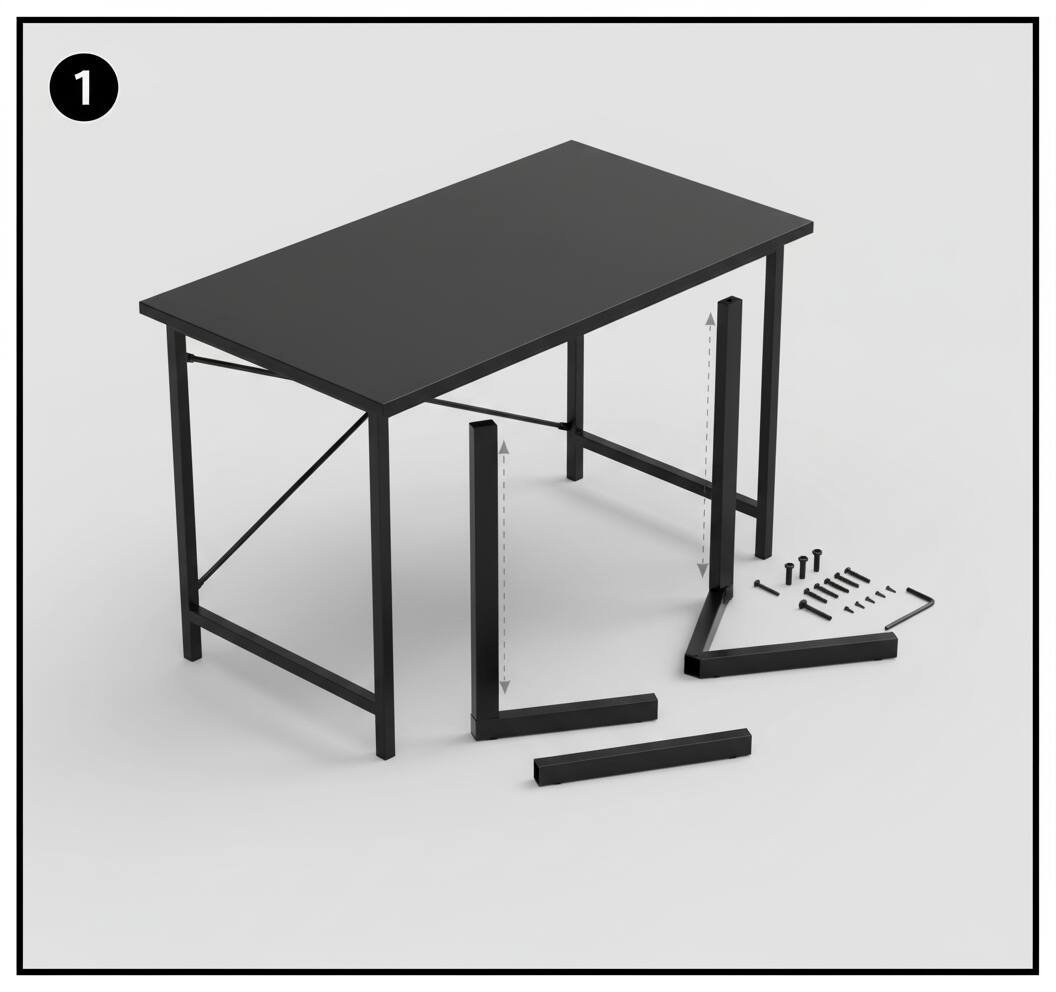 Alt View 2. AOITUN - 44 Inch Black Computer Desk, Minimalist Writing Table with Metal X-Frame, Small Home Office Study Table - Black.