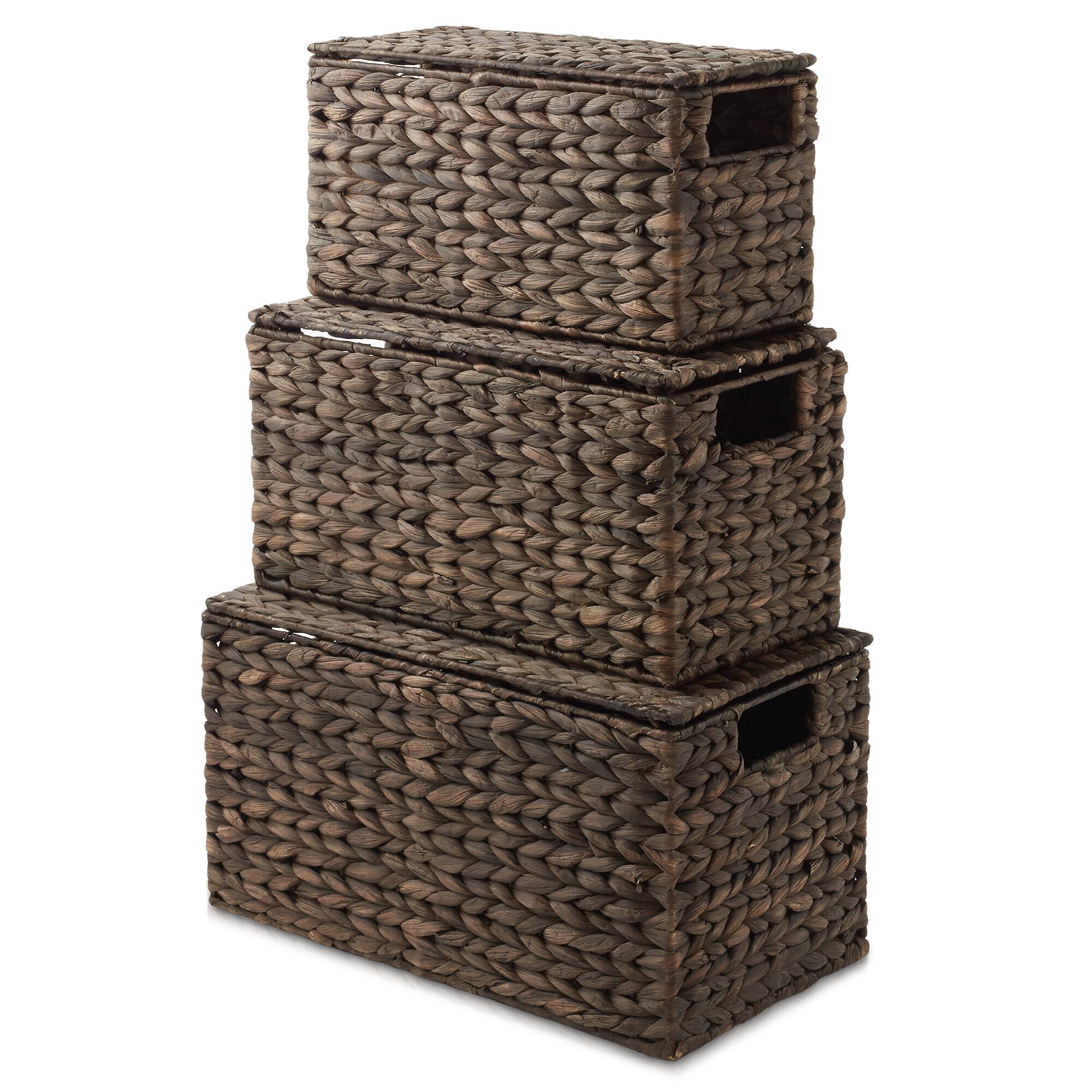 Alt View 3. Casafield - 3pc Hyacinth Storage Baskets with Lids - Small - Medium - Large Bins - Espresso - Hyacinth.