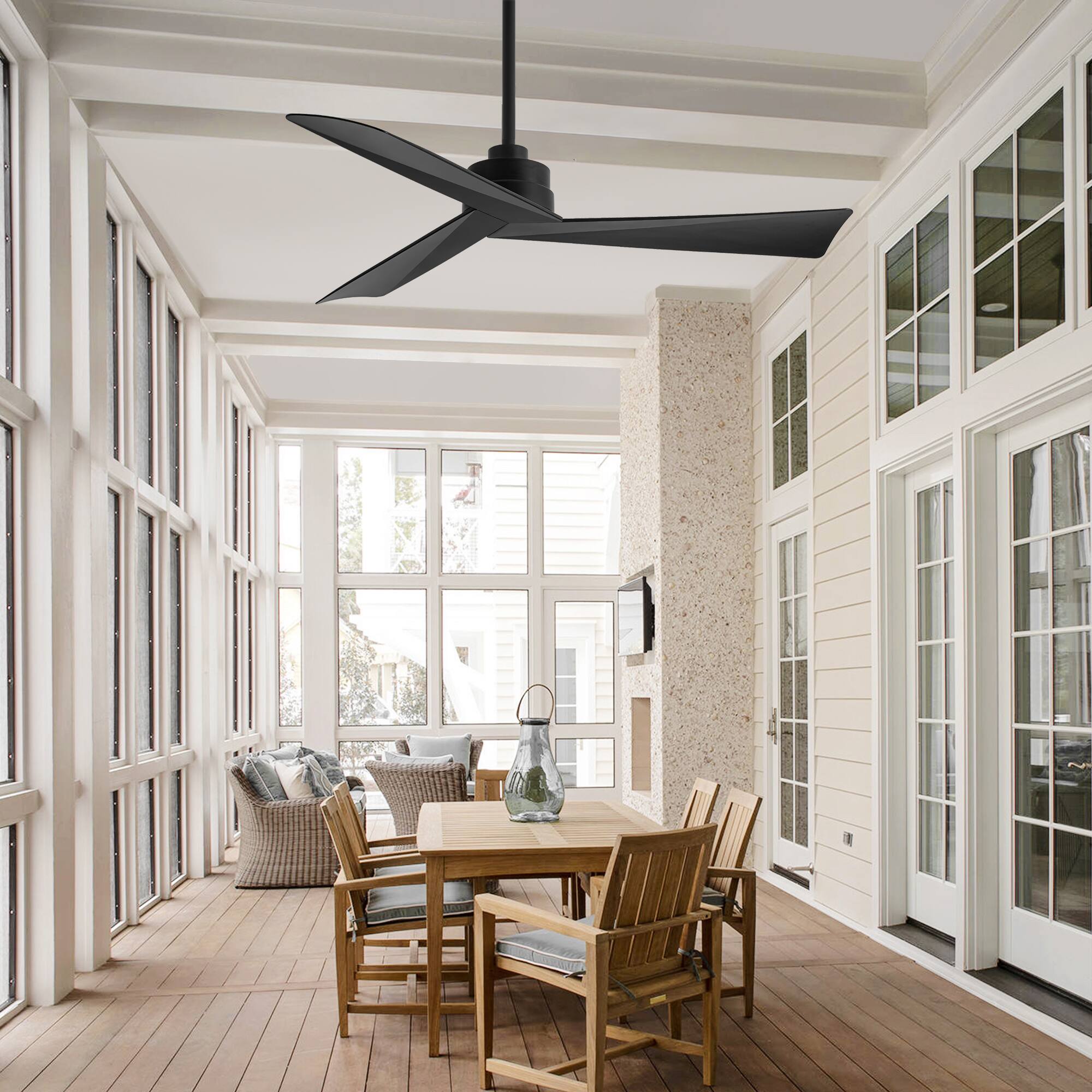 Alt View 2. Breezary - 52-Inch Lightless Ceiling Fan with 3-Blade, 5"/10" Downrods, 6-Speed DC Motor, Remote Control & Memory Function - Matte Black.