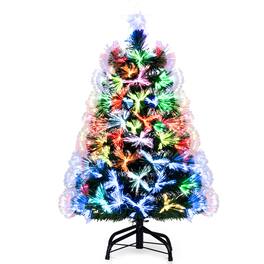Gymax - 3 FT Fiber Optic Christmas Tree w/93 Branch Tips Topper Star Folding Metal Stand - Green
