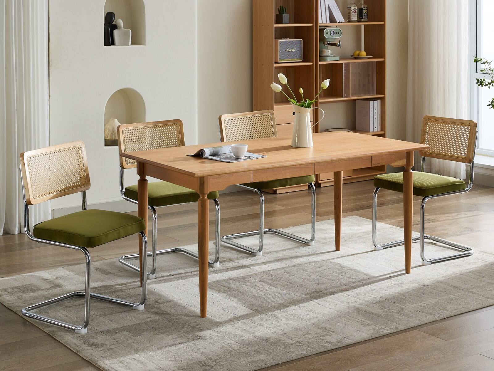 Alt View 4. Lirago - Dining Chairs Set of 2 Velvet Upholstered Rattan Back Kitchen Chairs Olive-Green 31.9"H x 16.2"D x 18.5"W - Olive-Green.