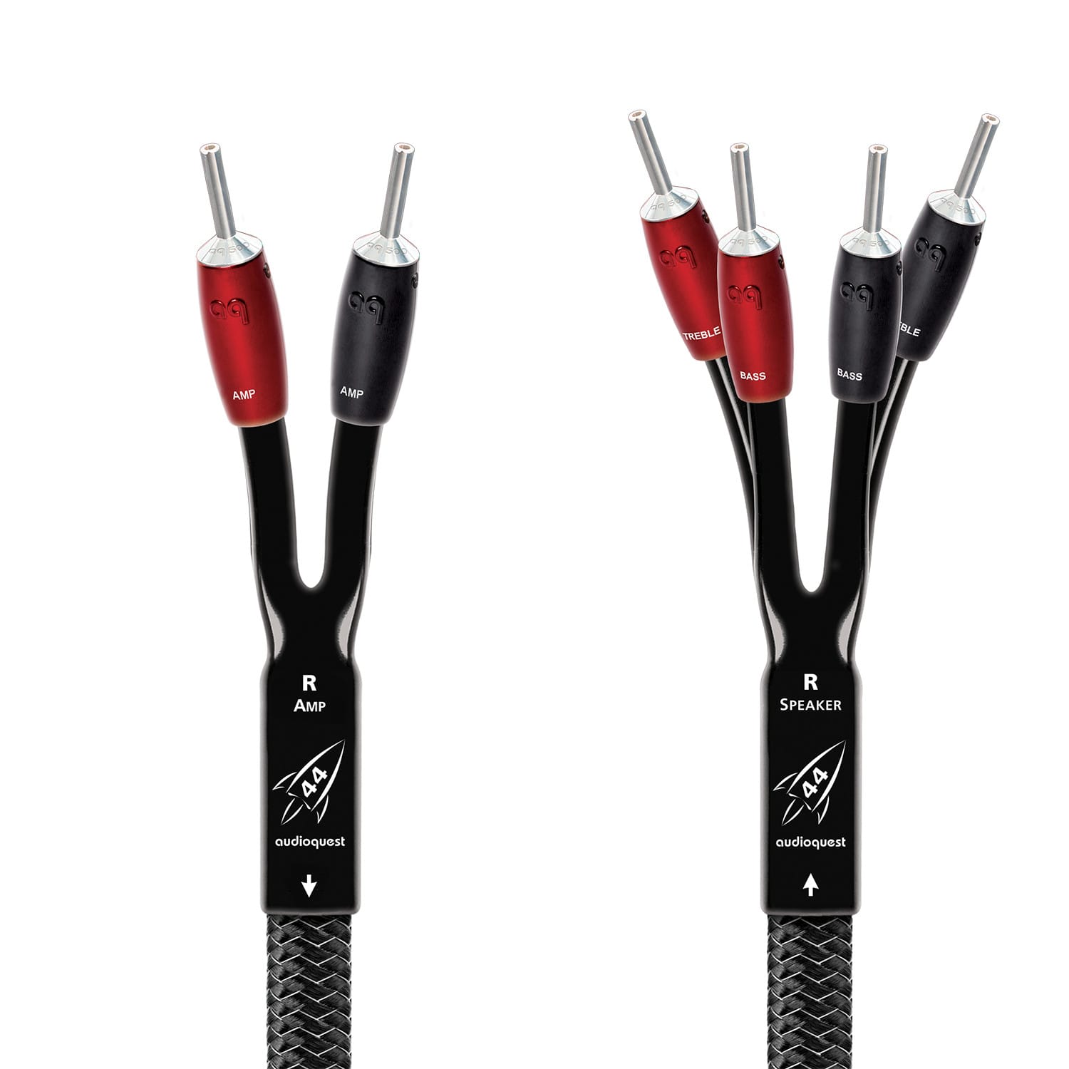 AudioQuest - Rocket 44 Single BiWire 13' Analog Speaker Cable w/ SureGrip 500 Connectors with Banana to Banana Connectors - Silver on Black