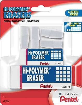 Hi-Polymer Erasers  
Non-Abrasive Erasers  
Latex-Free  
Won't Tear Paper  

Hi-Polymer Eraser  
Pentel  
ZEH-05  

Hi-Polymer Eraser  
Pentel  
ZEH-10  

Spirit of Wonder  
Pentel  

25018