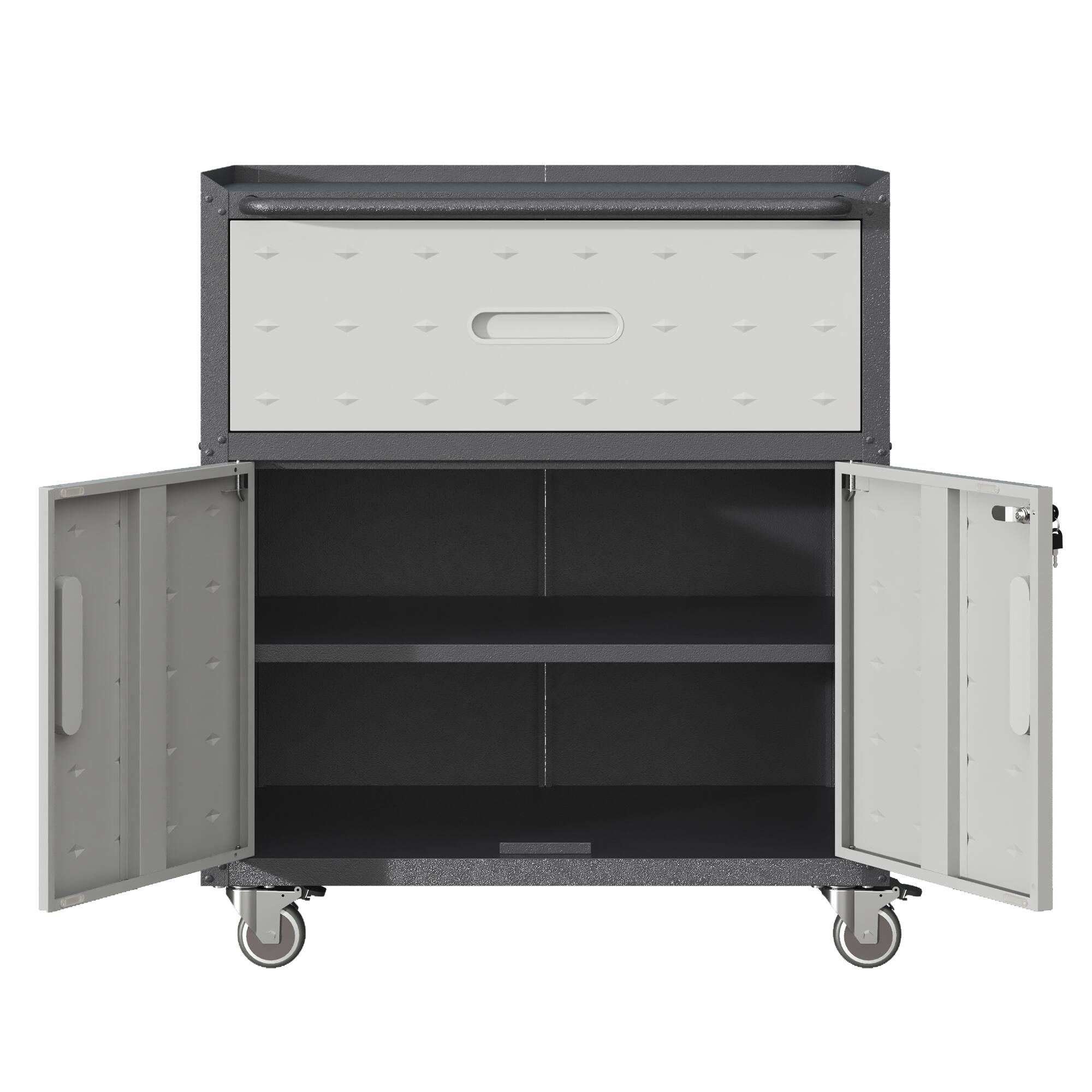 Back. LOVMOR - Sturdy Durable Mobile Metal Tool Cabinet with 1 Drawer 2 Locking Doors and Rolling Base for Garage.