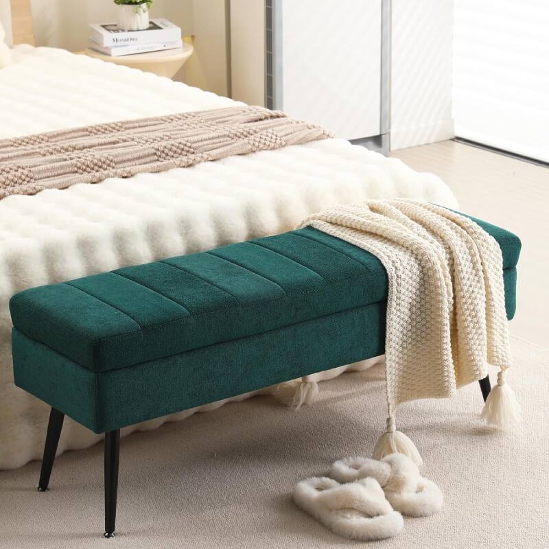 Alt View 2. Lumina Wise - Fabric Upholstered Entryway Ottoman Bench - Emerald Green.
