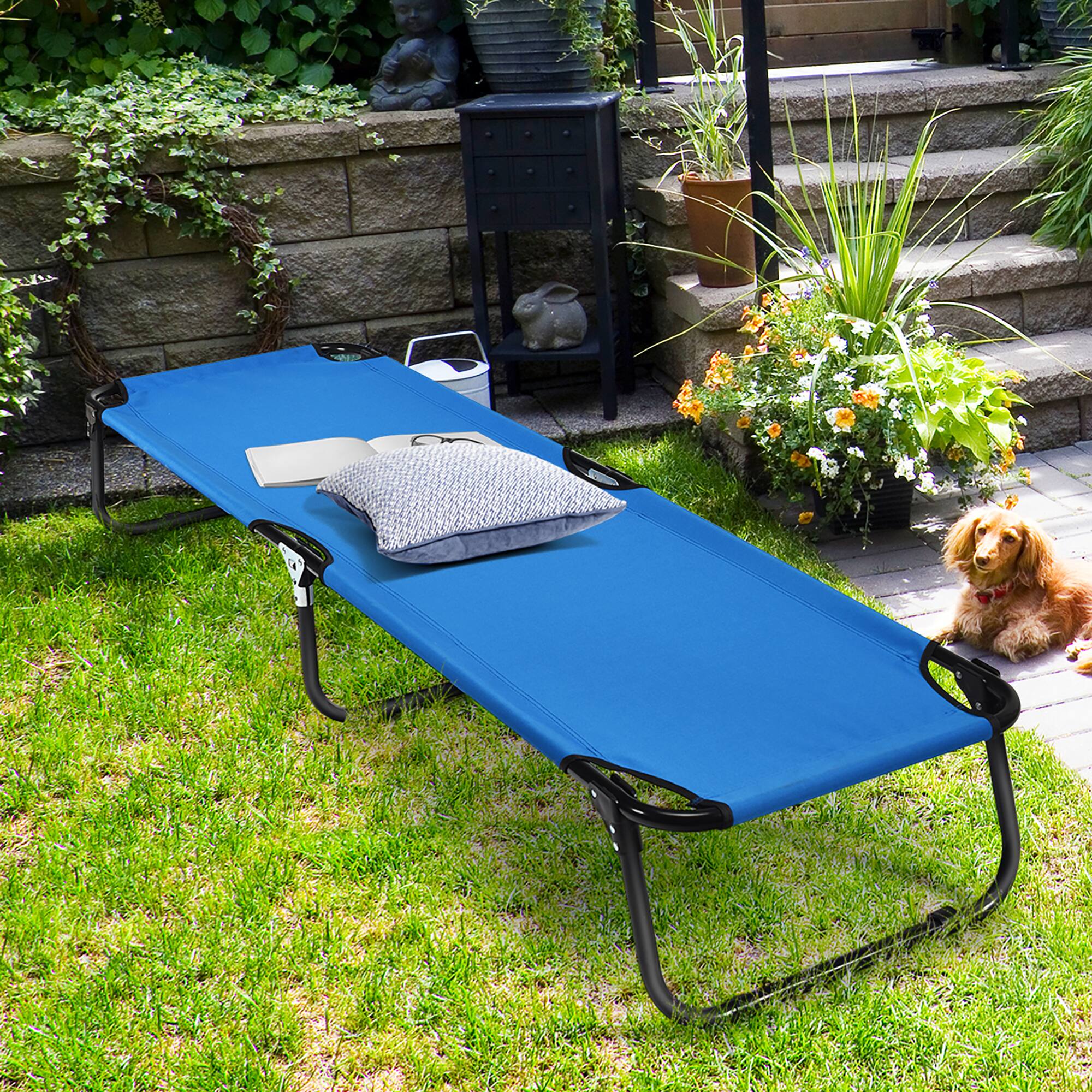 Alt View 3. Costway - Costway Folding Camping Bed Outdoor Portable Military Cot Sleeping Hiking Travel - Blue.