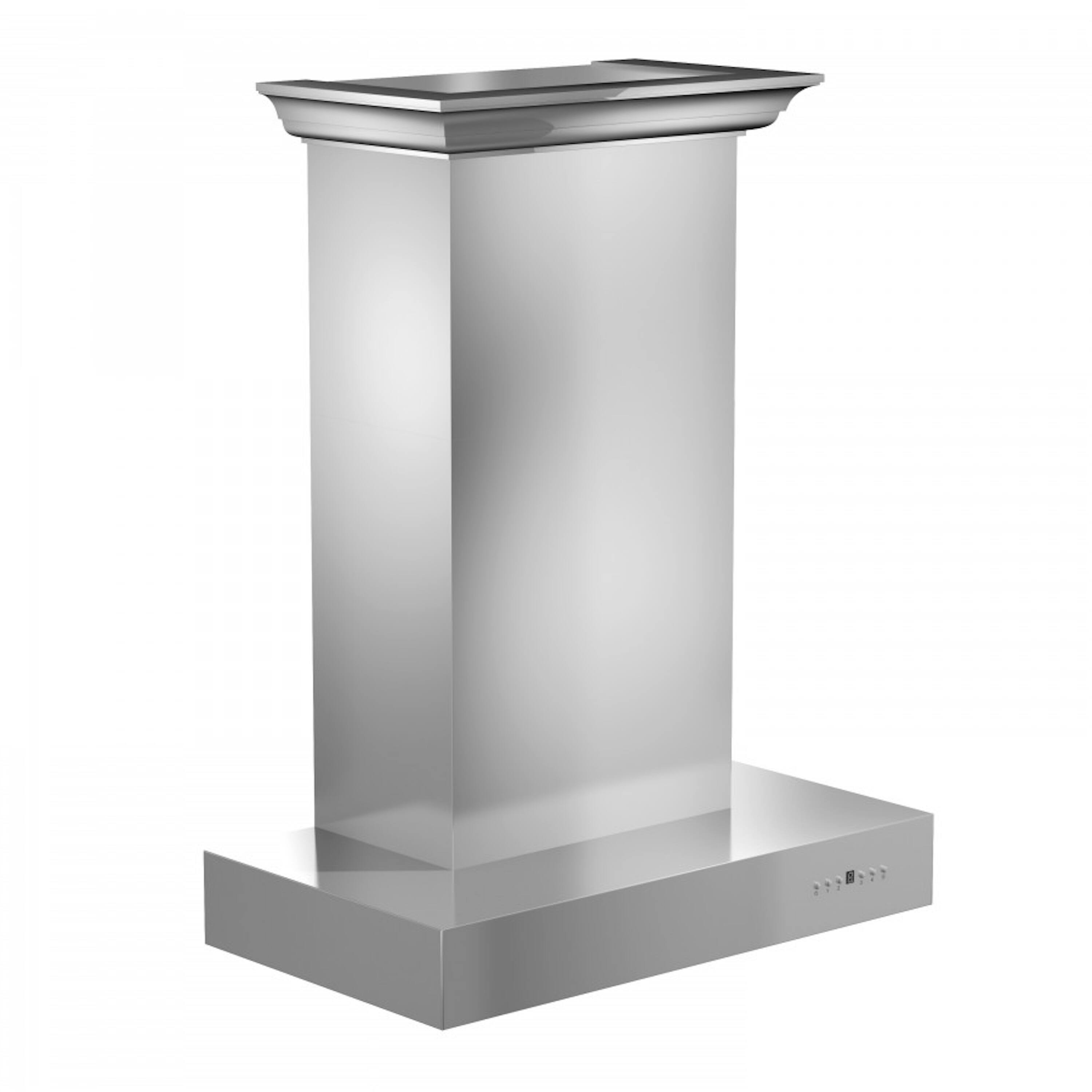 Angle. ZLINE - ZLINE 30 in. Convertible Professional Wall Mount Range Hood in Stainless Steel with Crown Molding (KECOMCRN-30) - Stainless steel.