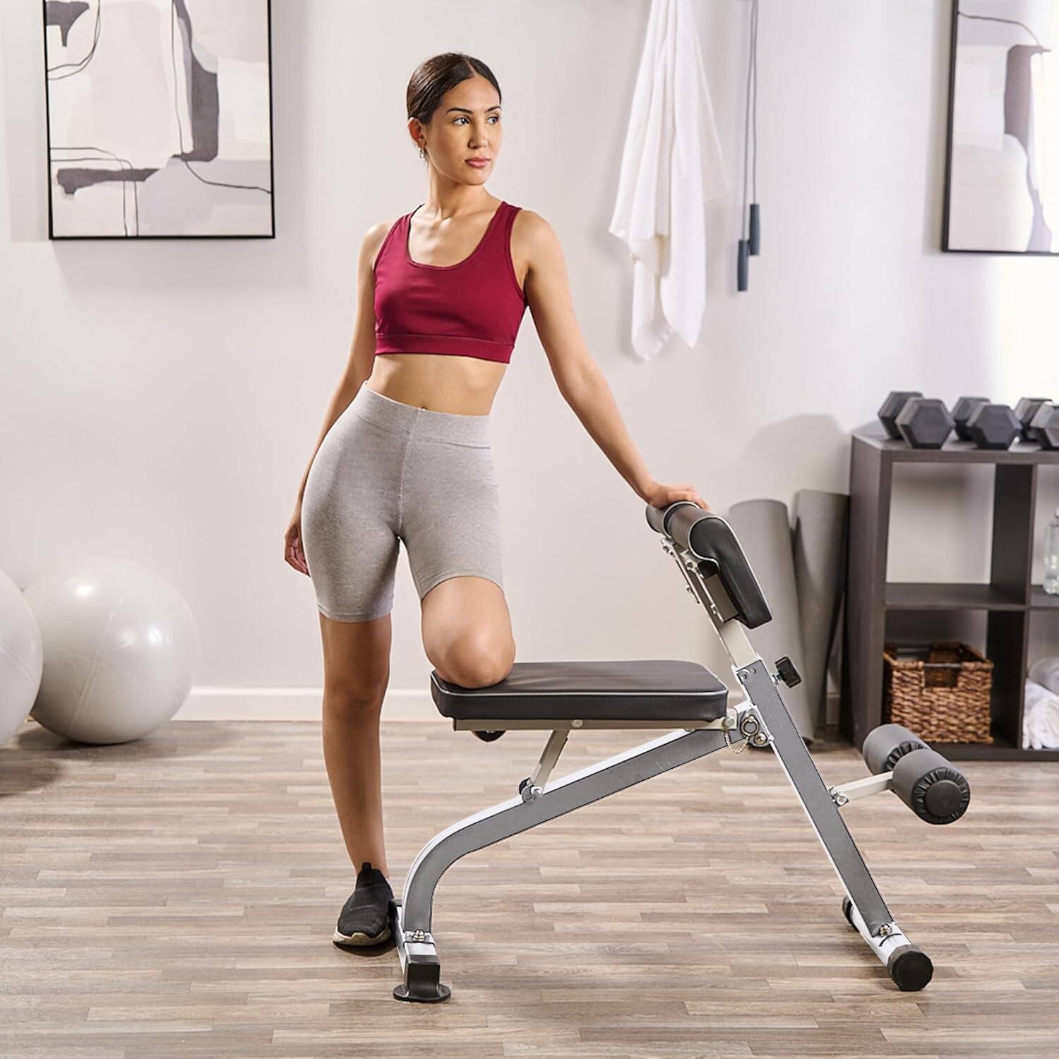 Alt View 3. LifePro - LifePro SculptTrainer Lite Roman Chair - Foldable Hyperextension Bench & Adjustable Ab Bench for Home Gym - Silver.