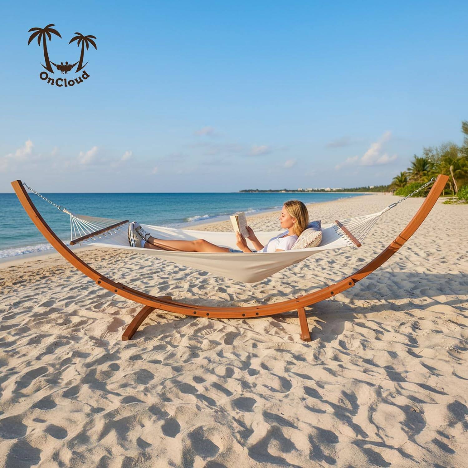 Alt View 6. Winado - 14FT Hammock Wood Arc Stand Only, Heavy Duty Wooden Hammock with Chain 450LBS Capacity for Indoor Outdoor Garden Porch - Natural.