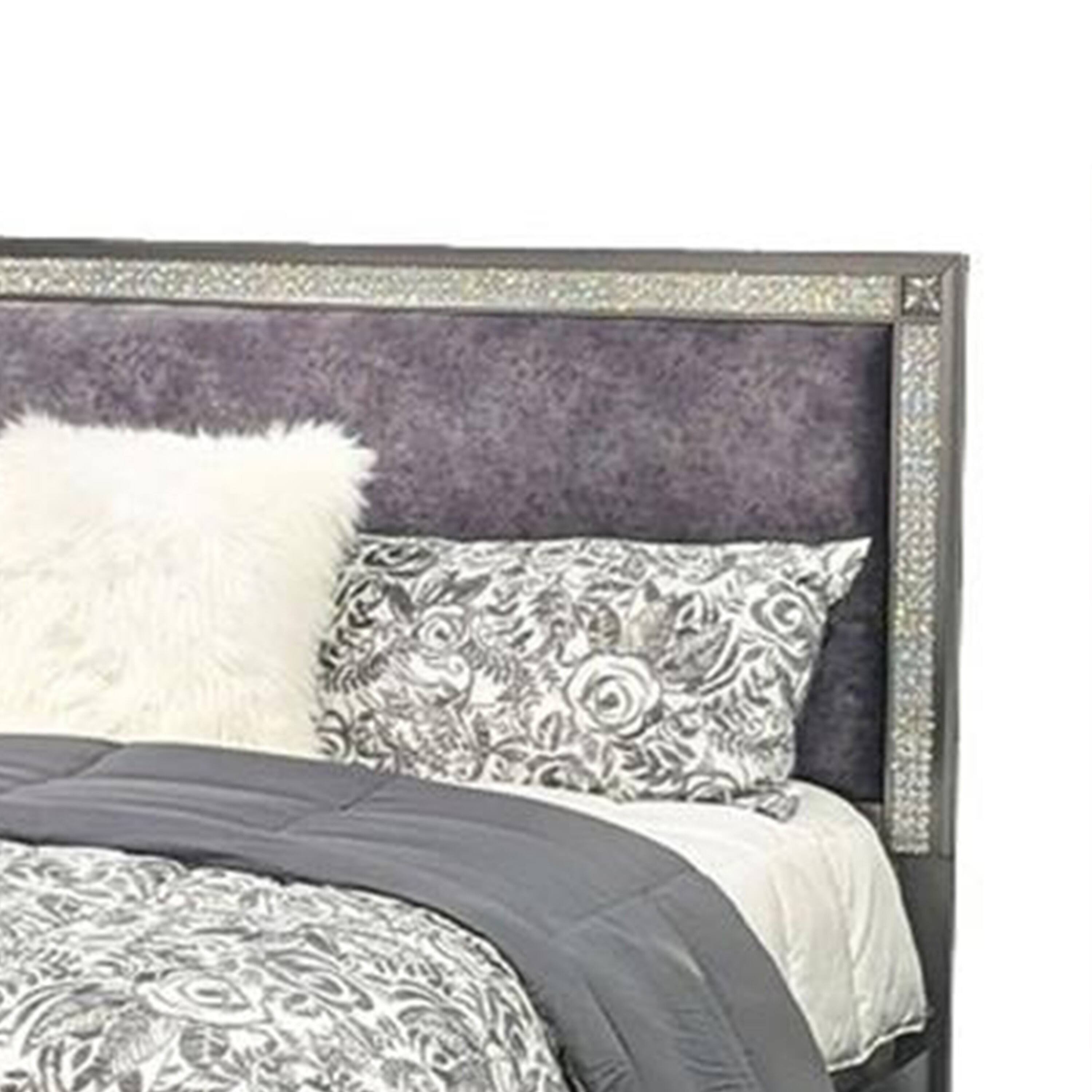 Alt View 2. Manhattan Lane - Laine Queen Bed, Glam Crystal Acrylic Trim, Gray Fabric Upholstered - Gray.