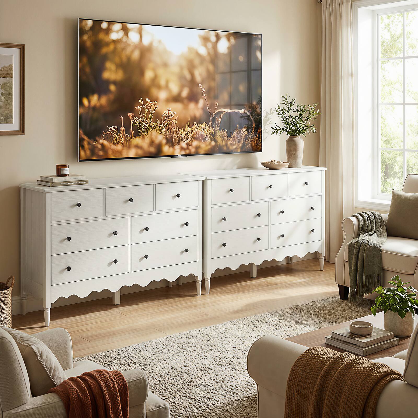 Alt View 4. Aheaplus - 7 Drawer Dresser, 47.2'' Farmhouse Chest of Drawers with 7 Wooden Drawers for Organization - White.