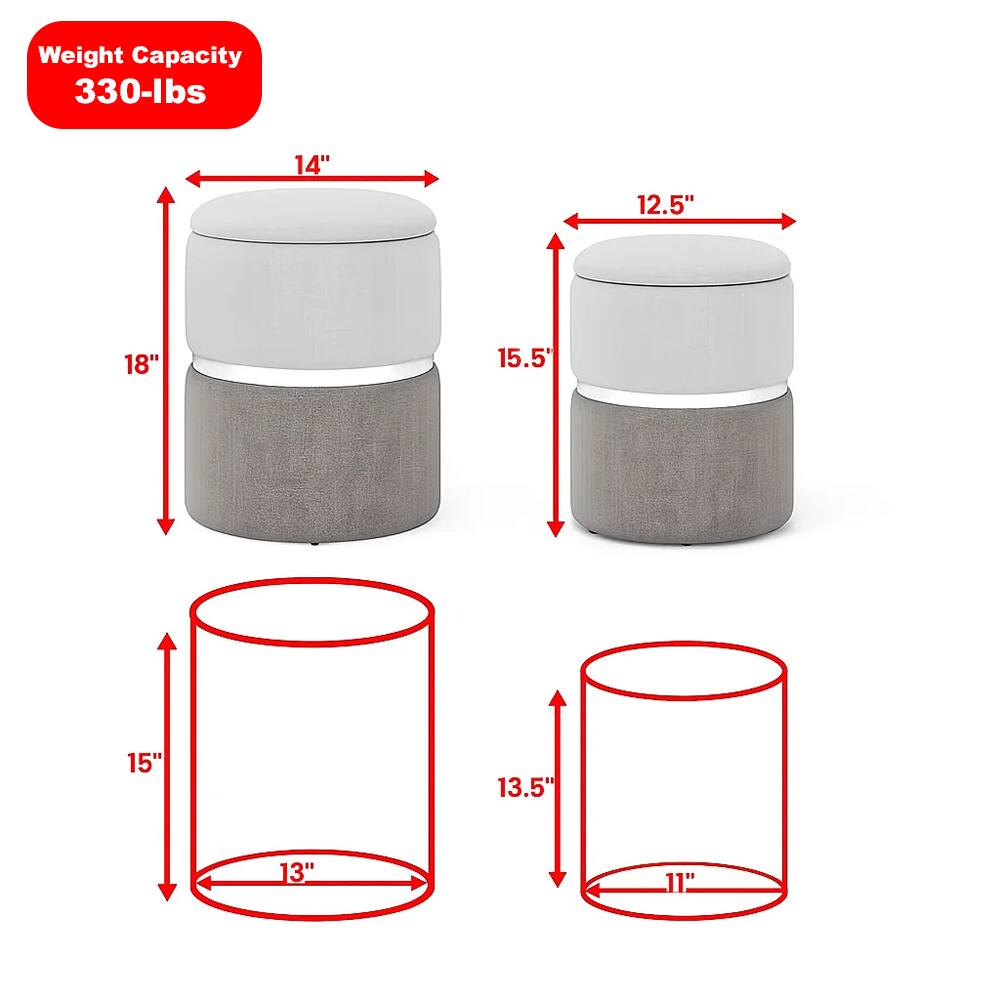 Weight Capacity: 330-lbs

- 14" (diameter)
- 18" (height)
- 15" (height of the base)
- 13" (diameter of the base)

- 12.5" (diameter)
- 15.5" (height)
- 13.5" (height of the base)
- 11" (diameter of the base)