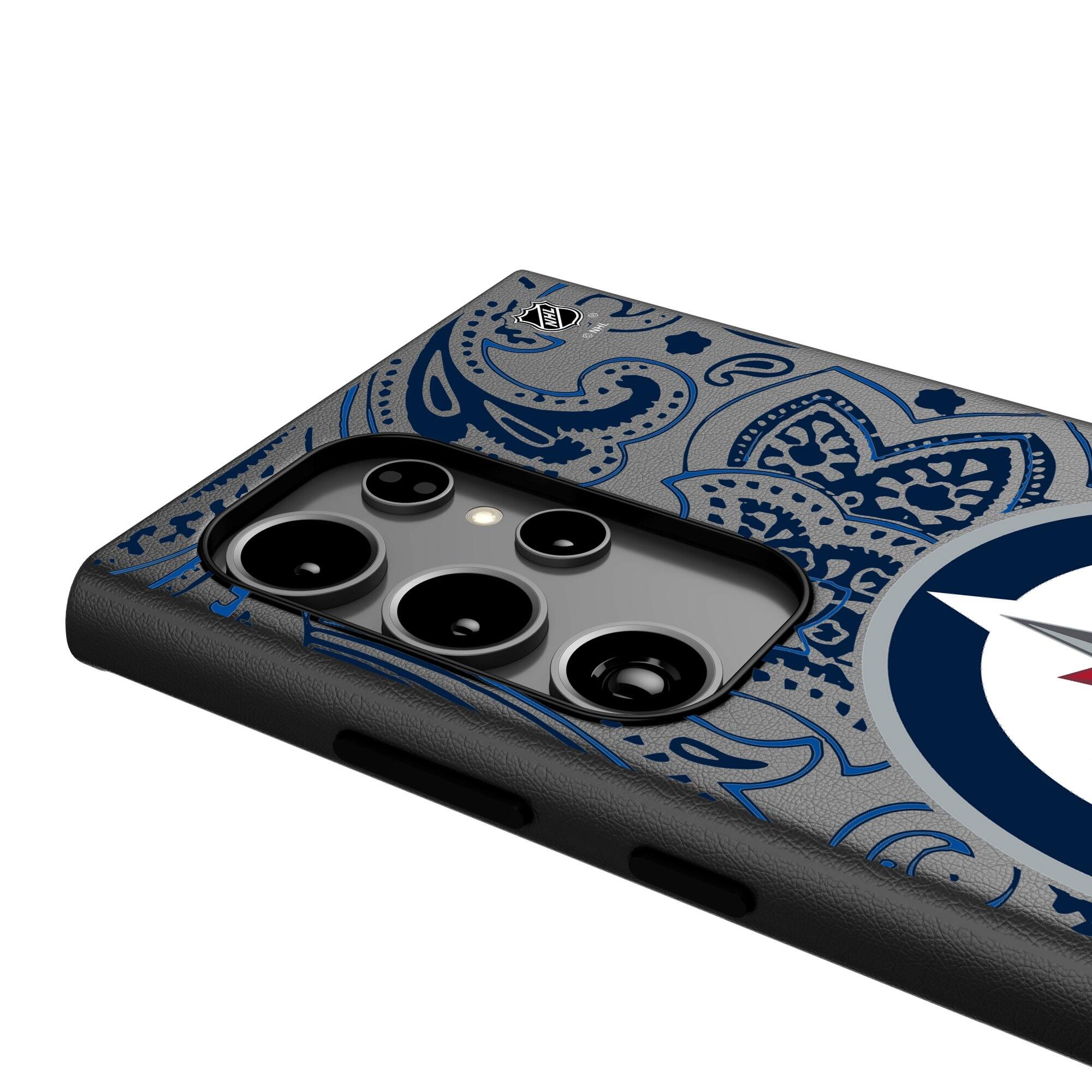 Alt View 3. Keyscaper - Winnipeg Jets Paisley Galaxy Magnetic Bump Case - S24 - Black.