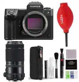 GFX100 II Mirrorless Camera Body w/ Fujifilm GF 100-200MM F5.6 R LM OIS WR & Extra Accessories Bundle | Fuji GFX100 II - Black