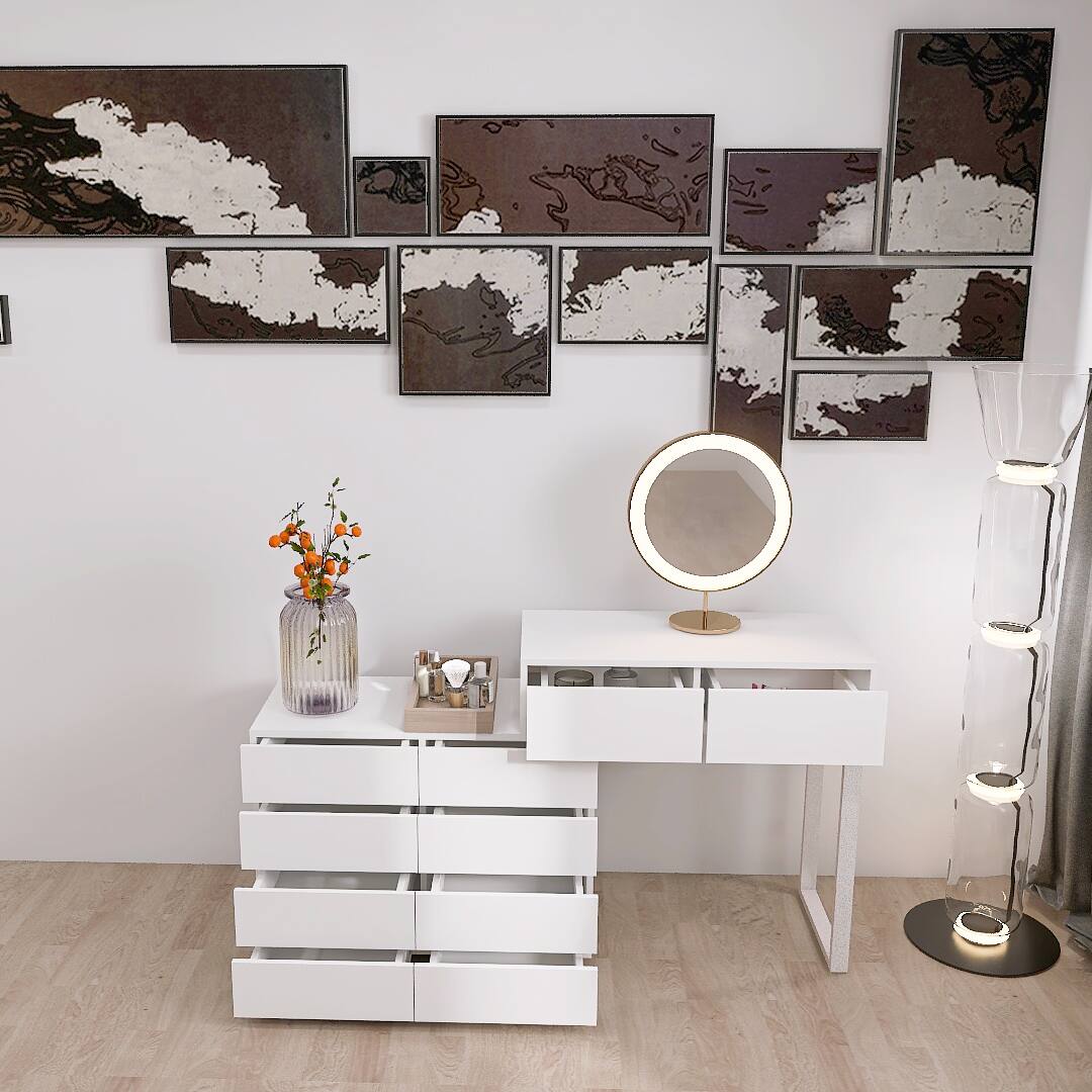Back. APRILSOUL - Extended Desktop 10 Drawers Chest of Drawer without Handle White Color Vanity - White.