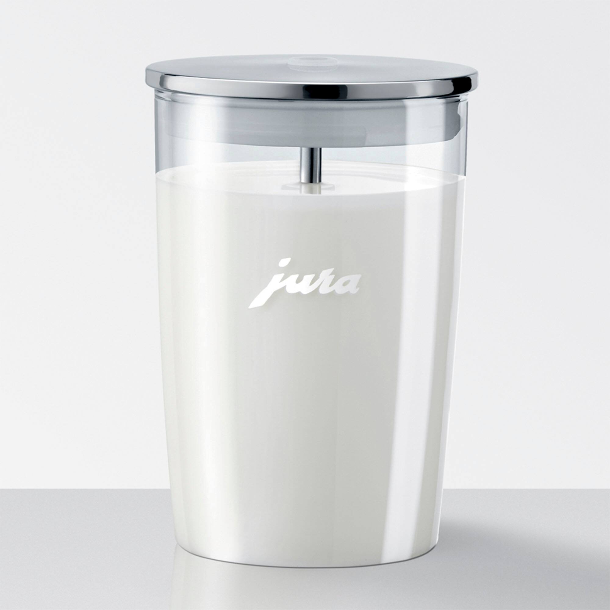 Left. JURA - Glass Milk Container - Clear/Stainless Steel.