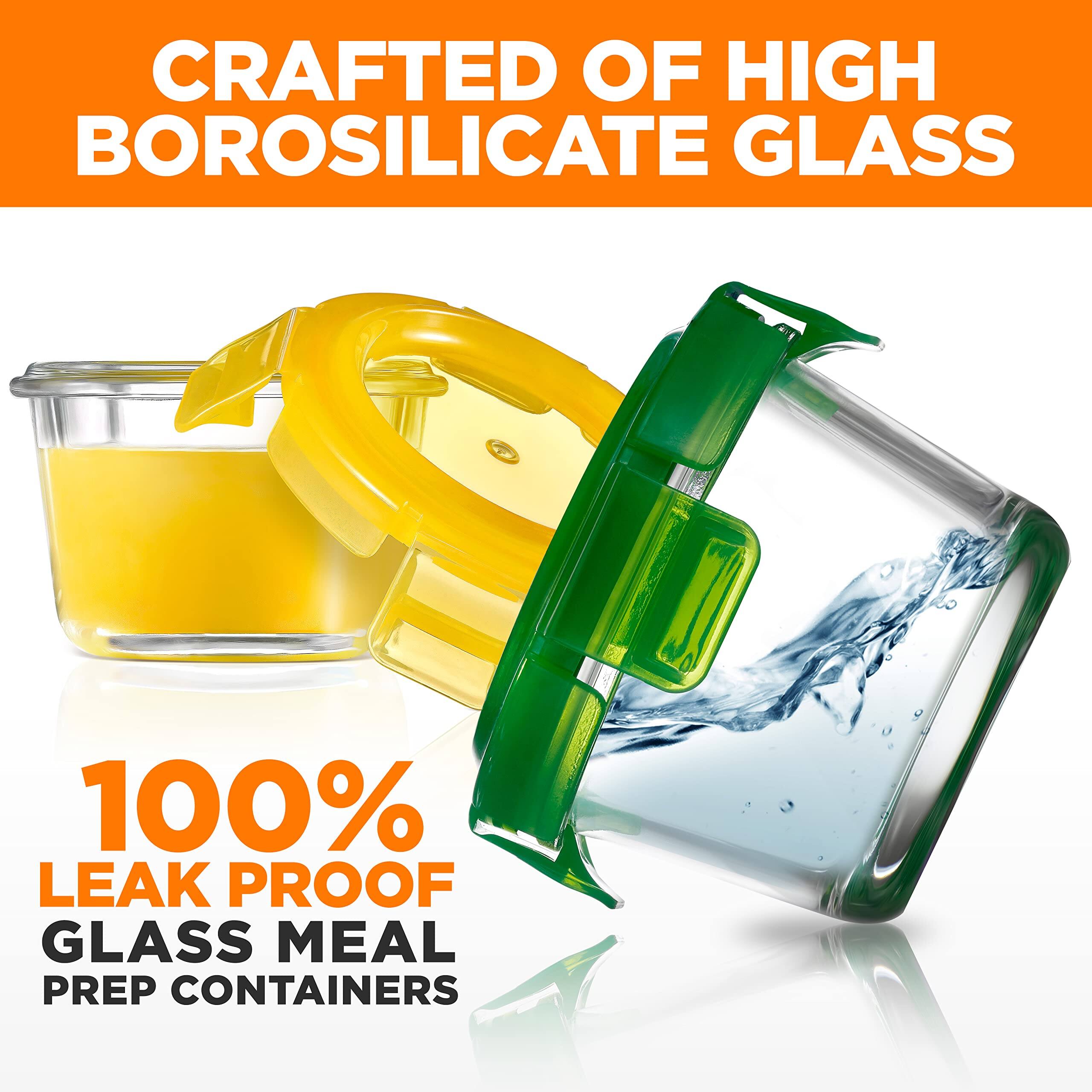 CRAFTED OF HIGH BOROSILICATE GLASS  
100% LEAK PROOF GLASS MEAL PREP CONTAINERS