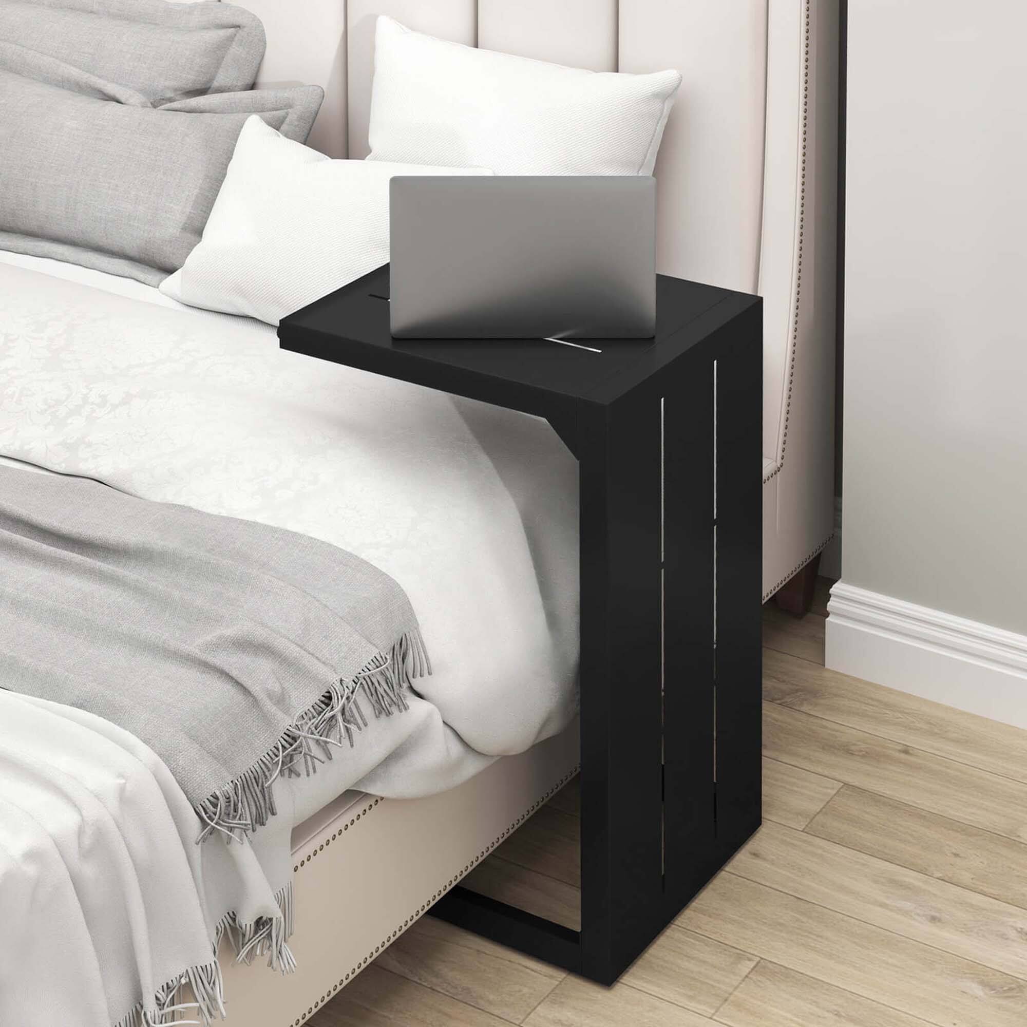 Alt View 1. Costway - Costway 1 PCS C-Shaped End Table with Adjustable Foot Pads 2-In-1 Sofa Side Table for Small Space - Black.