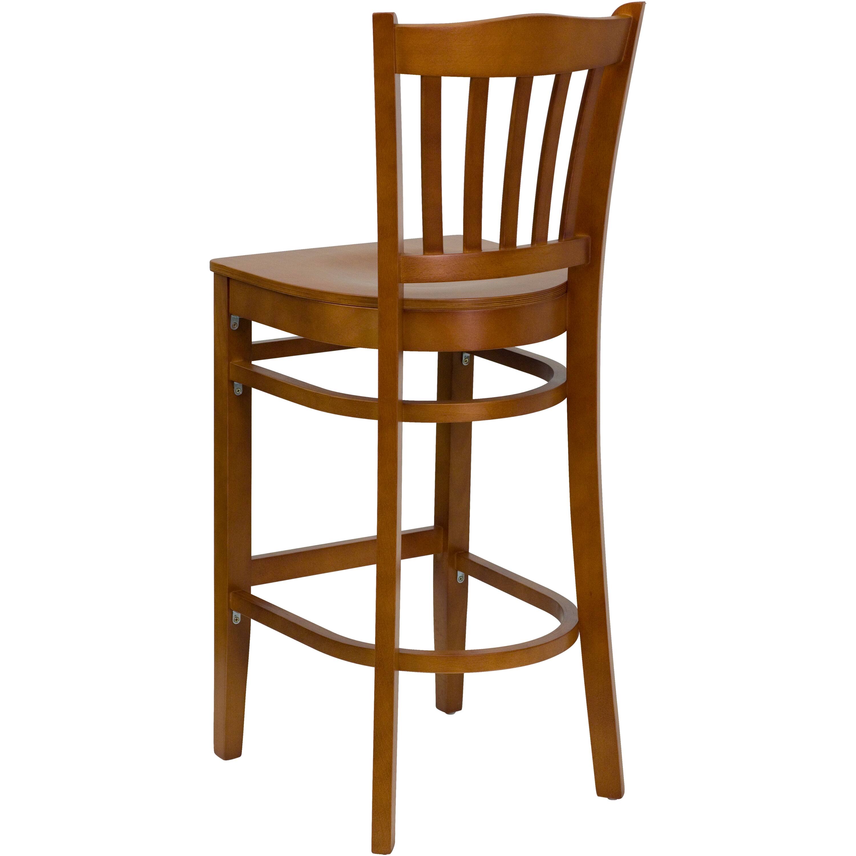 Alt View 3. Emma + Oliver - Vertical Slat Back Wooden Restaurant Dining Barstool - Cherry Wood Seat/Cherry Wood Frame.