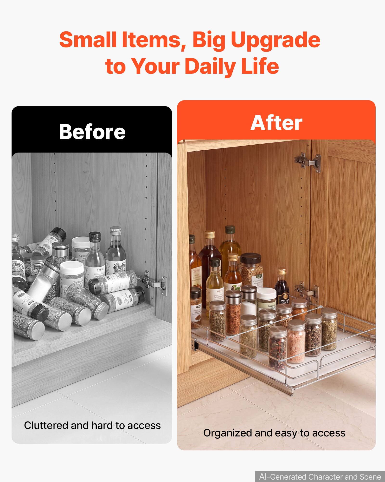 Small Items, Big Upgrade to Your Daily Life

Before
Cluttered and hard to access

After
Organized and easy to access

AI-Generated Character and Scene
