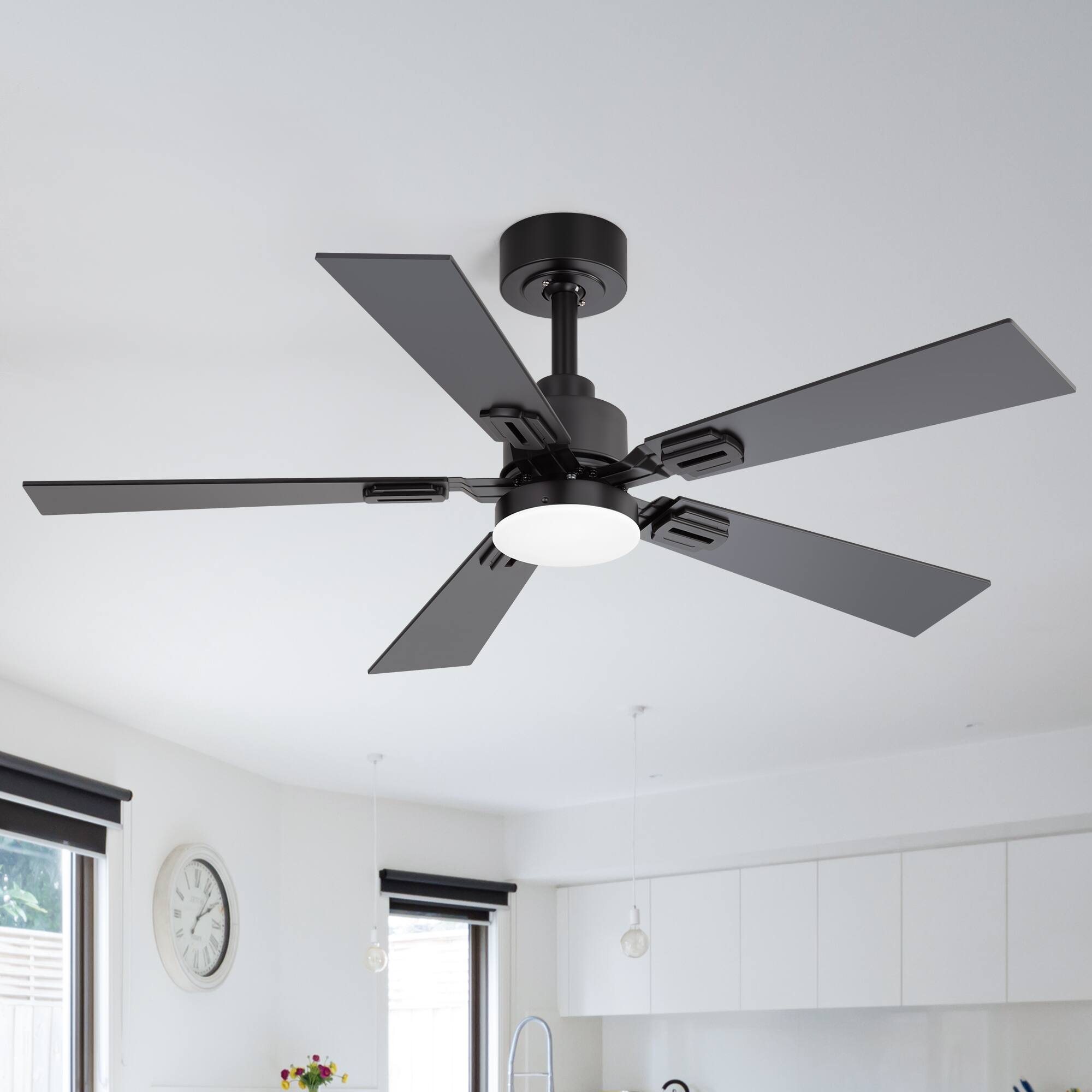 Front. Breezary - 42" 2-Pack Ceiling Fan with 5 Dual-Finish Blades, 3-Color Light, DC Motor, Remote, Timer with Memory Function - Matte Black and Dark Walnut Color.