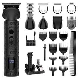 HATTEKER - 7-in-1 Beard Trimmer for Men, Hair Clippers Cordless, T-Blade Grooming Kit with LED Display, Nose & Body Trimmer - Black