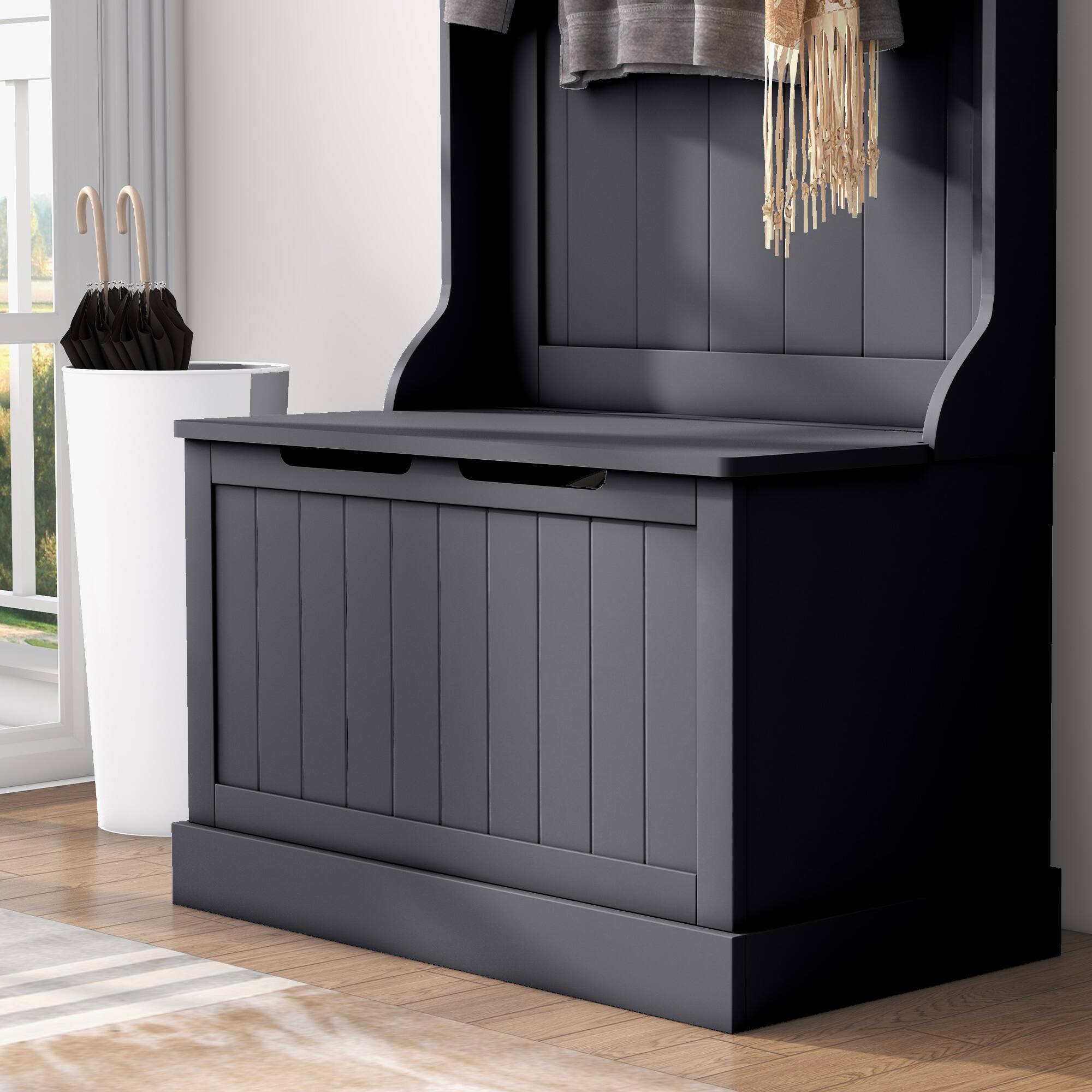 Alt View 7. Homcom - 3-In-1 Hall Tree with Shoe Storage, Standing Coat Rack with Shoe Bench, Entryway Organizer with Four Hooks - Black.