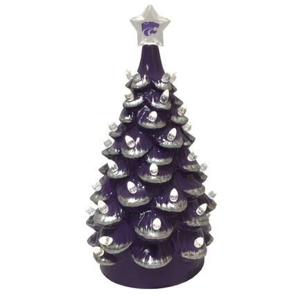 Front. Santa's Workshop - Purple/Gray Kansas State Wildcats 14'' Ceramic Tree - Purple.