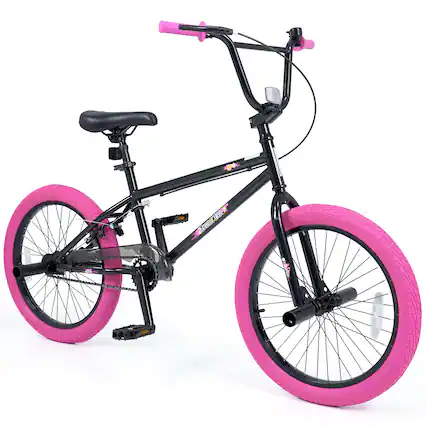 Front. Costway - Costway Freestyle BMX Bike, 20" Trick Bicycle with 360 Degree Steering, Adjustable Seat - Pink.