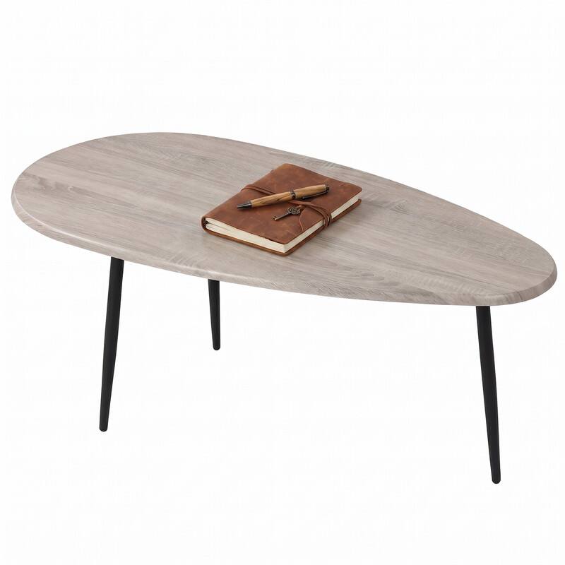 Left. WELLFOR - Oval Coffee Table with Metal Legs, Mid Century Center Table Easy Assembly Tea Table - Gray.