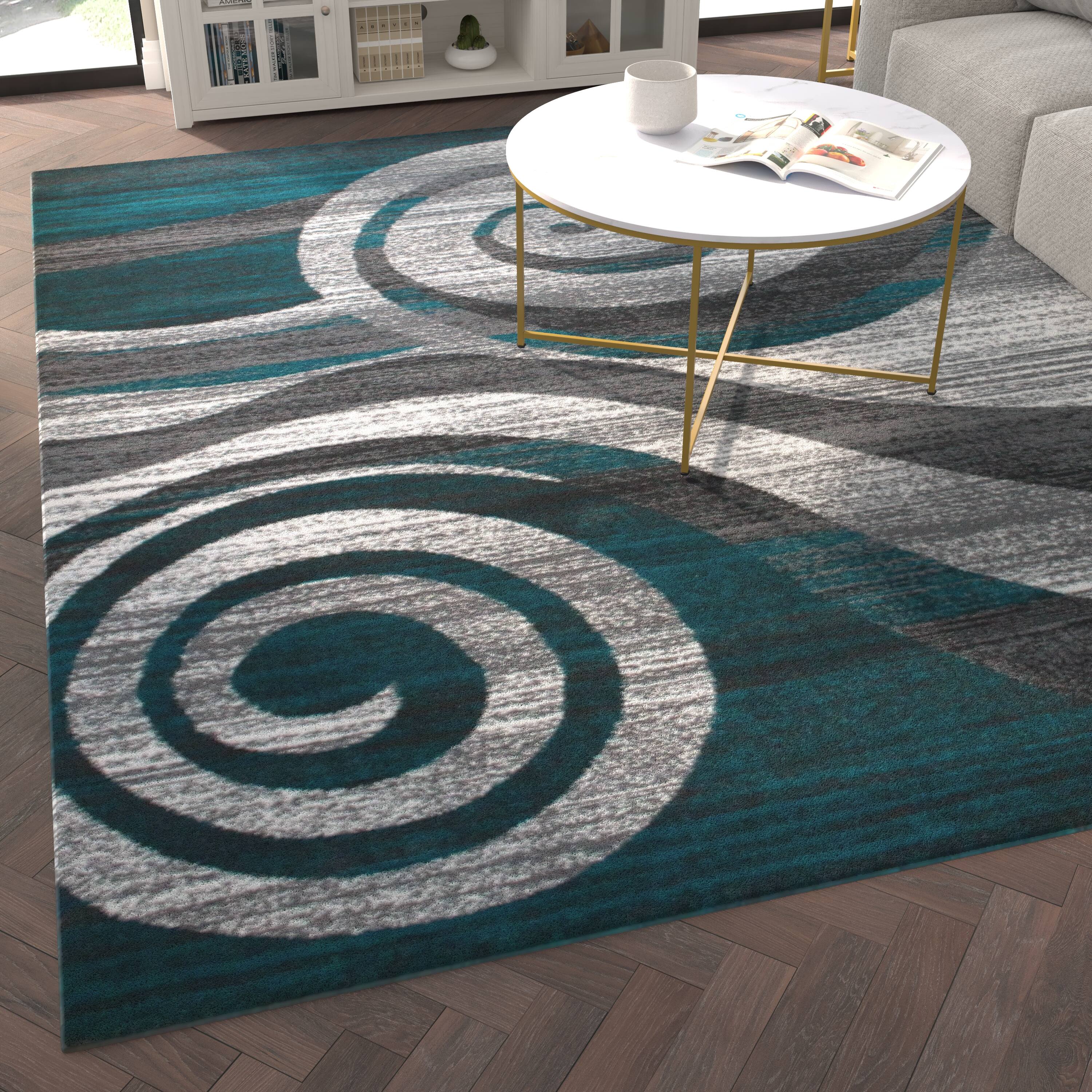 Alt View 2. Emma + Oliver - Aeris Contemporary Swirl Plush Pile Accent Rug with Scraped Effect and Jute Backing - Turquoise.