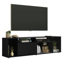 Madesa - Entertainment Center with 1 Sliding Door and Open Shelves 70"L Media Storage Living Room and Bedroom - Black