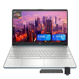 HP - 15.6" FHD Laptop,AMD Ryzen 5-5500U,32GB RAM,2TB SSD + 160GB Docking Station Set,AMD Radeon Graphics,Win 11 - Blue