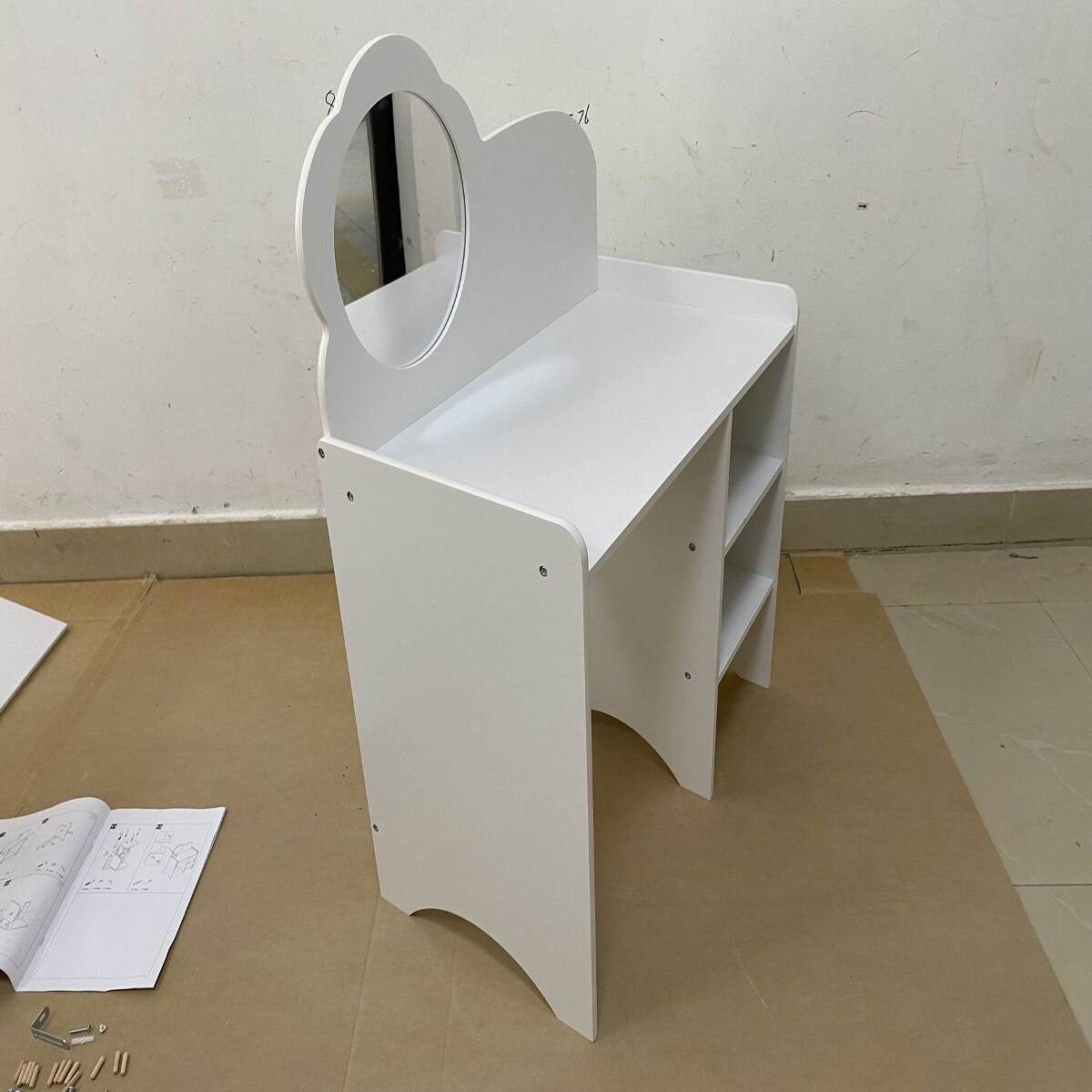 Alt View 7. Loheer - Loheer Kids Vanity Table with Mirror and Matching Chair, White MDF Study and Activity Desk - White.