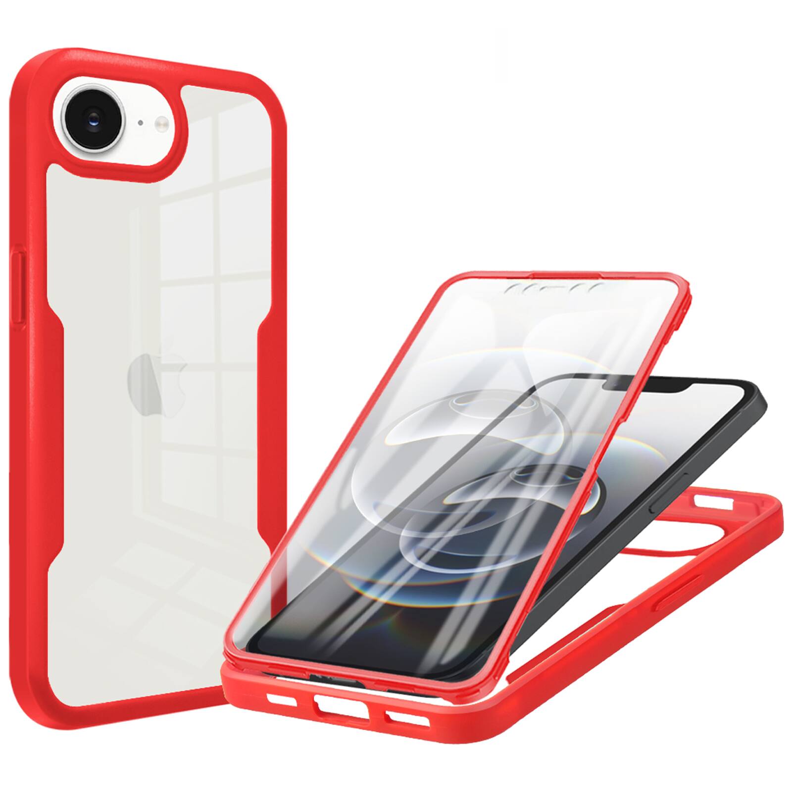 Front. Dteck - for Apple iPhone 17e/16e Rugged Case,Slim Full-Body Clear Back Cover,Built-in Screen Protector,Shockproof PC+TPU Case - Red.