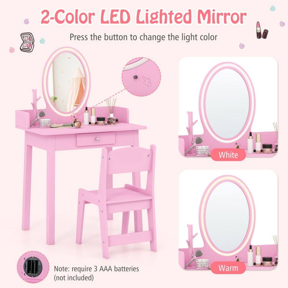 2-Color LED Lighted Mirror  
Press the button to change the light color  

White  
Warm  

Note: require 3 AAA batteries (not included)
