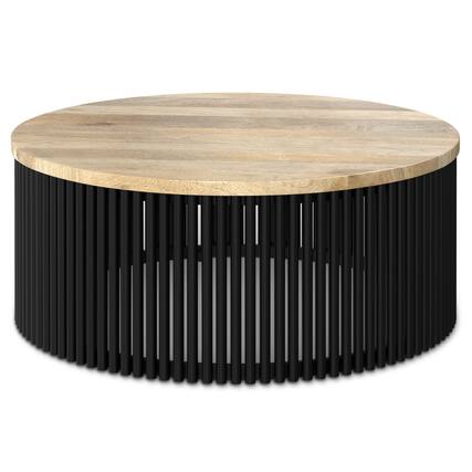 Front. Simpli Home - Demy 35 inch Wide Round Industrial Contemporary Coffee Table in Natural, Black, Fully Assembled - Natural, Black.