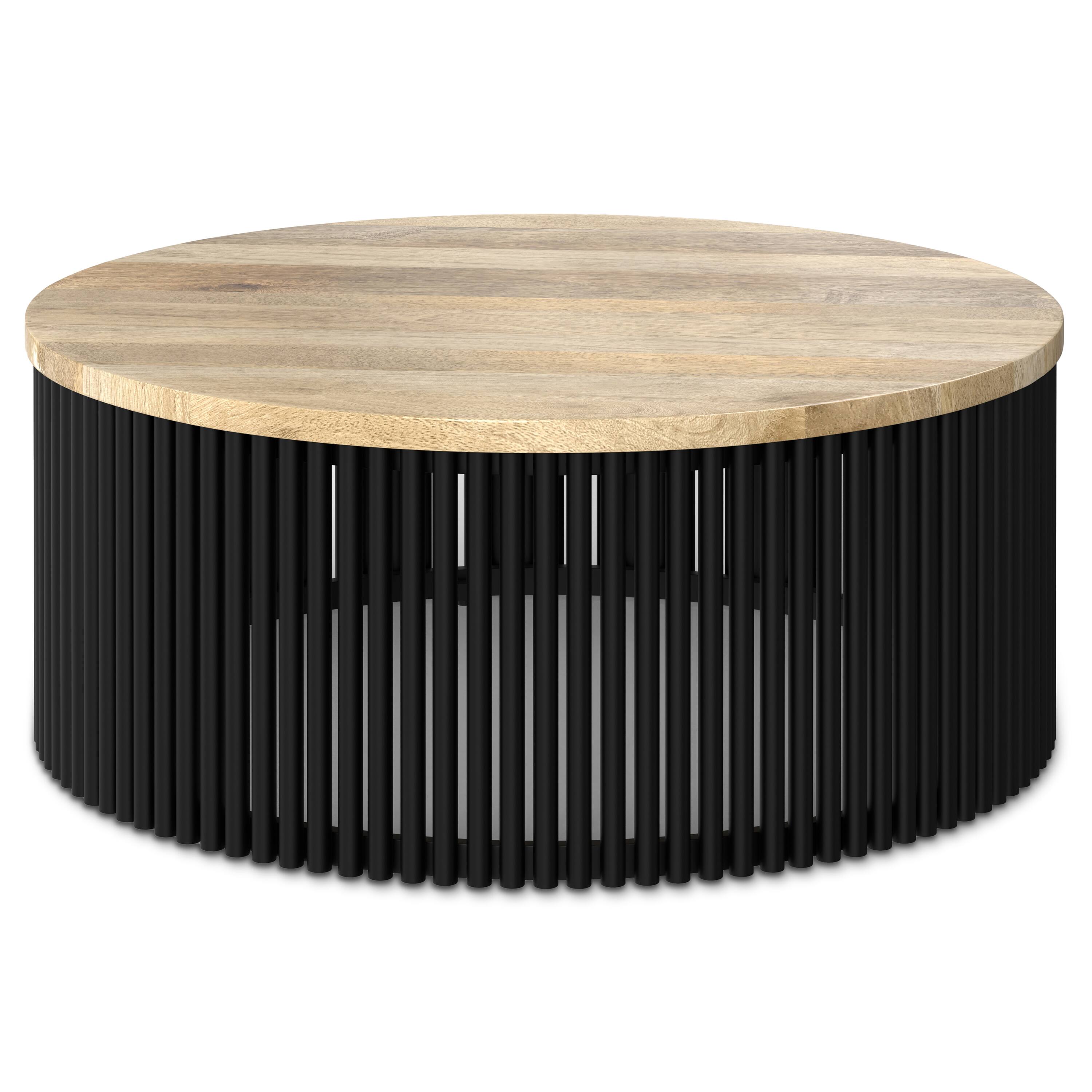 Front. Simpli Home - Demy  35 inch Wide Round Industrial Contemporary Coffee Table in Natural, Black, Fully Assembled - Natural, Black.