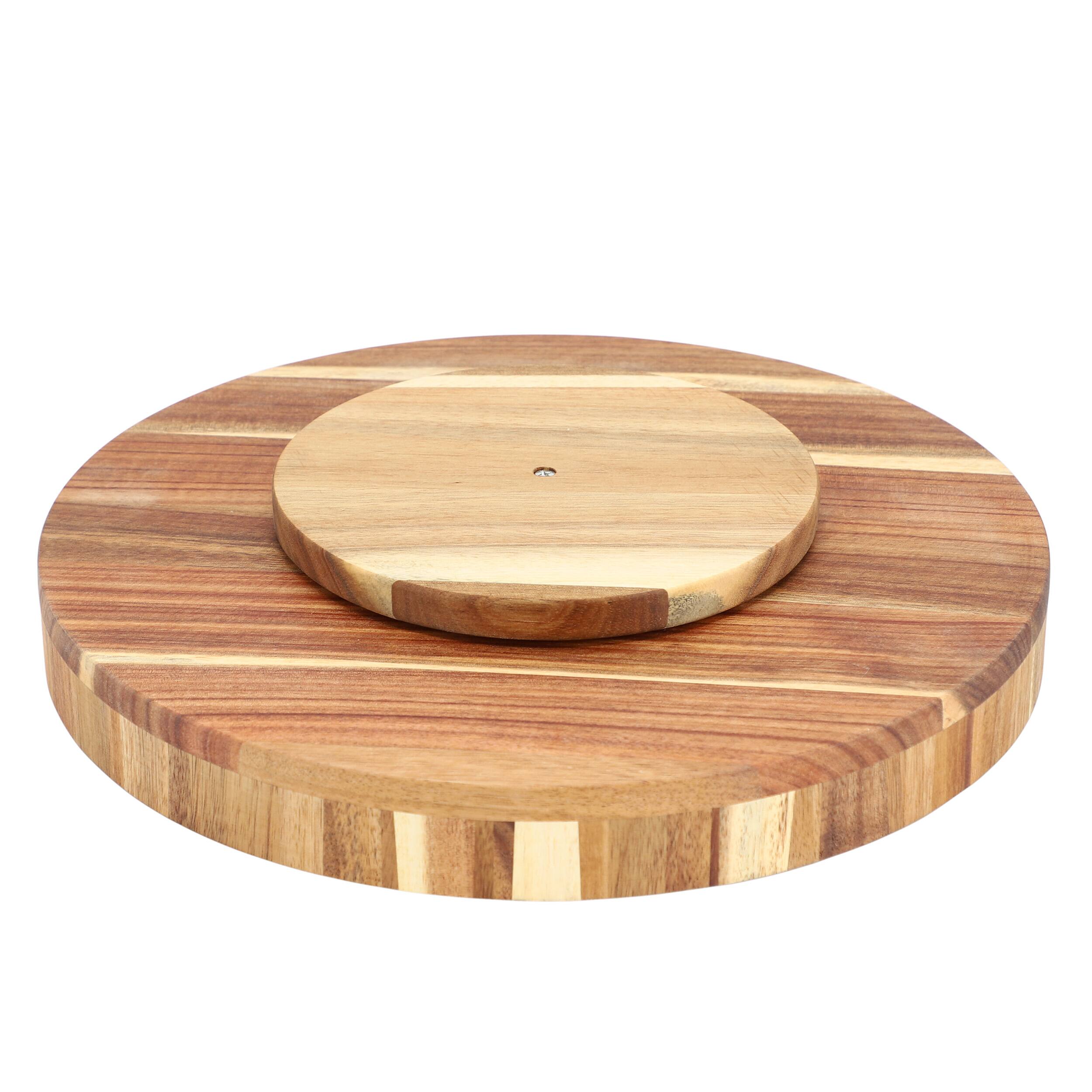 Angle. MegaChef - MegaChef 13 Inch Acacia Wood Lazy Susan Tray - Brown.