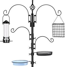 Sorbus - 7ft Tall Metal Pole Bird Feeder Stand - Attracts Wild Birds, Garden Decor, Includes Bird Bath & Mesh Food Tray - Black