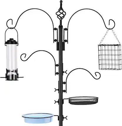 Front. Sorbus - Sorbus 7ft Tall Metal Pole Bird Feeder Stand - Attracts Wild Birds, Garden Decor, Includes Bird Bath & Mesh Food Tray - Black.